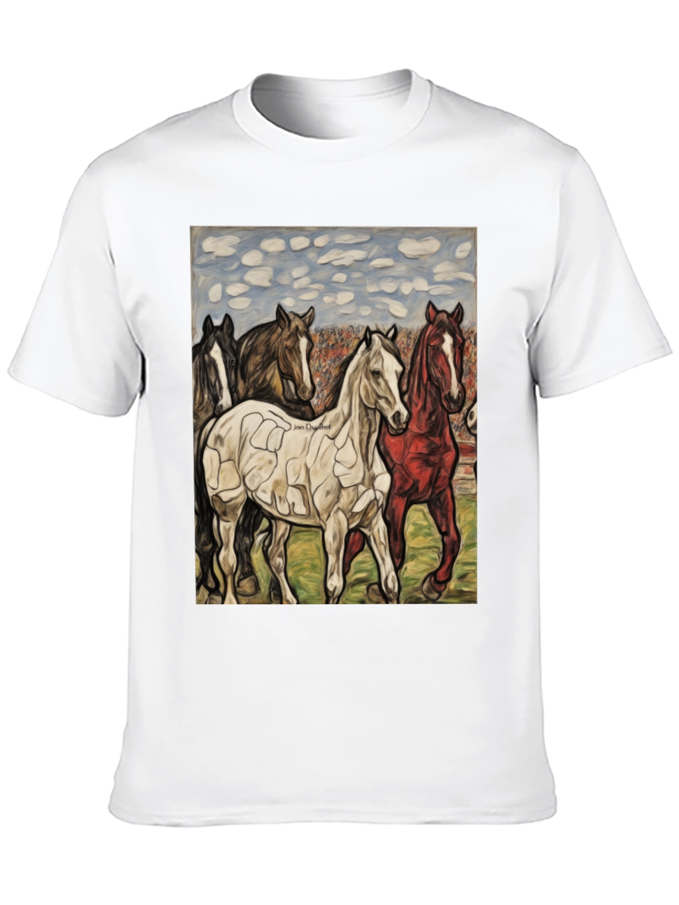 Horse Art Graphic Tee - Black Crew Neck