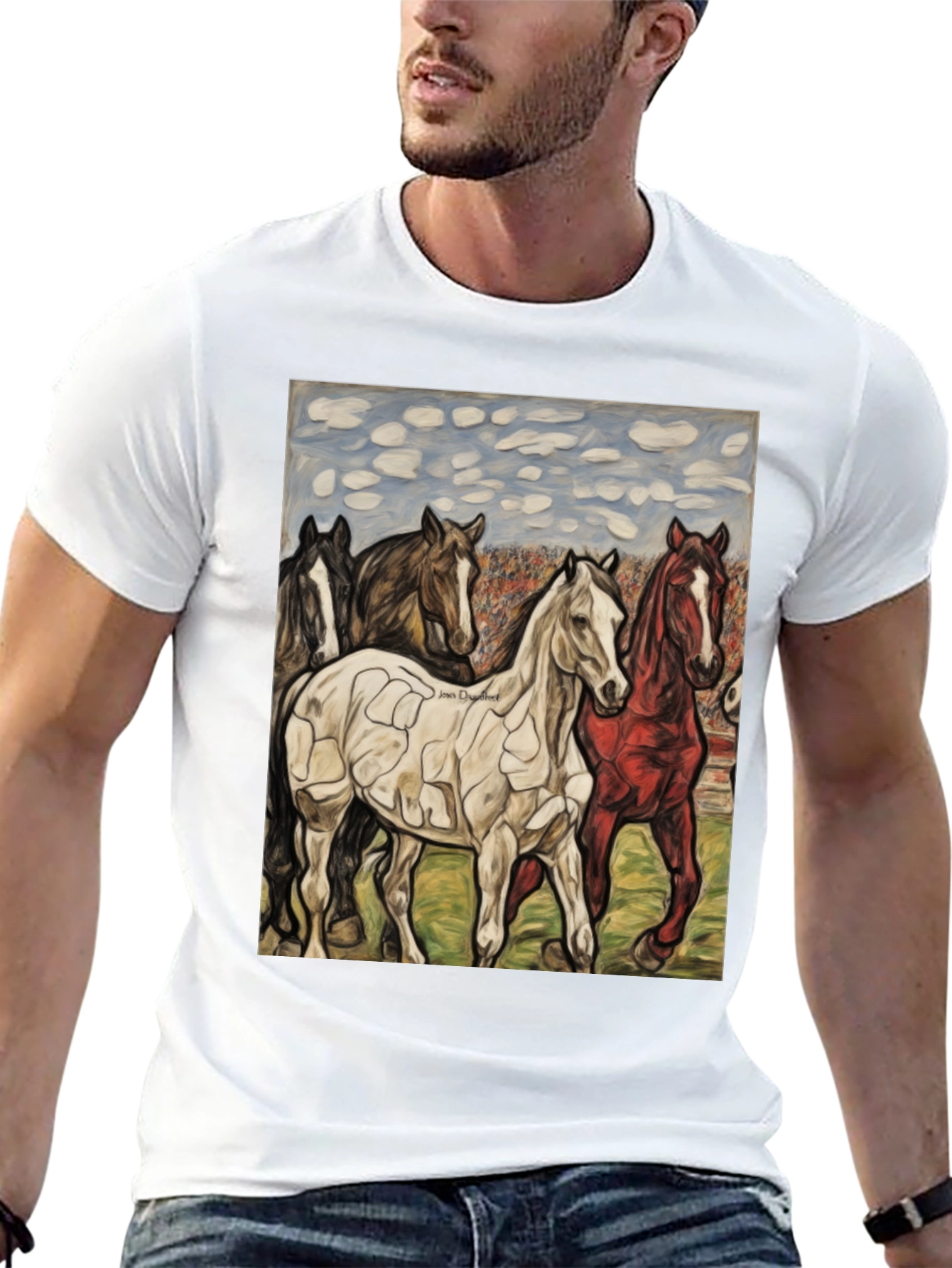 Horse Art Graphic Tee - Black Crew Neck