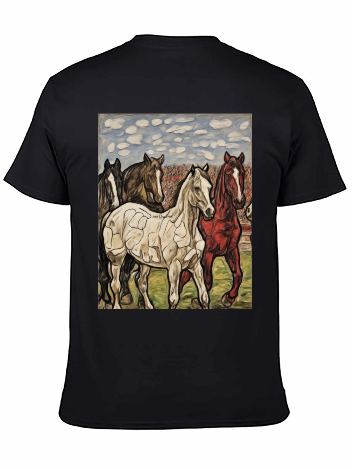 Horse Art Graphic Tee - Black Crew Neck