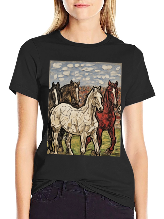 Horse Art Graphic Tee - Black Crew Neck