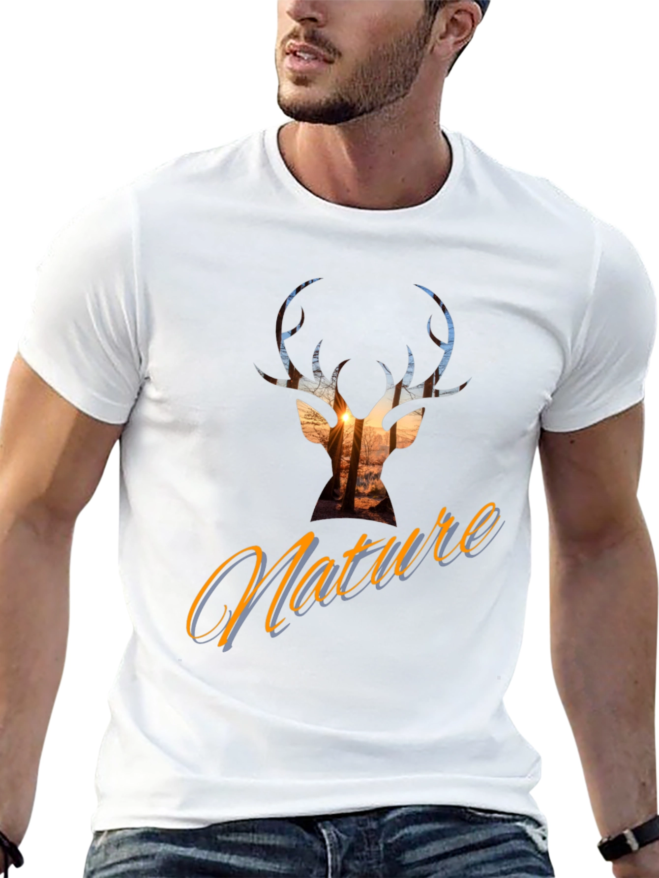 Nature Deer Silhouette Graphic Tee - Stylish Casual Top