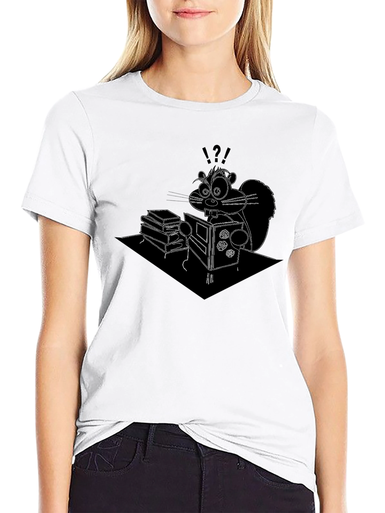 Squirrel Reading Funny Graphic T-Shirt