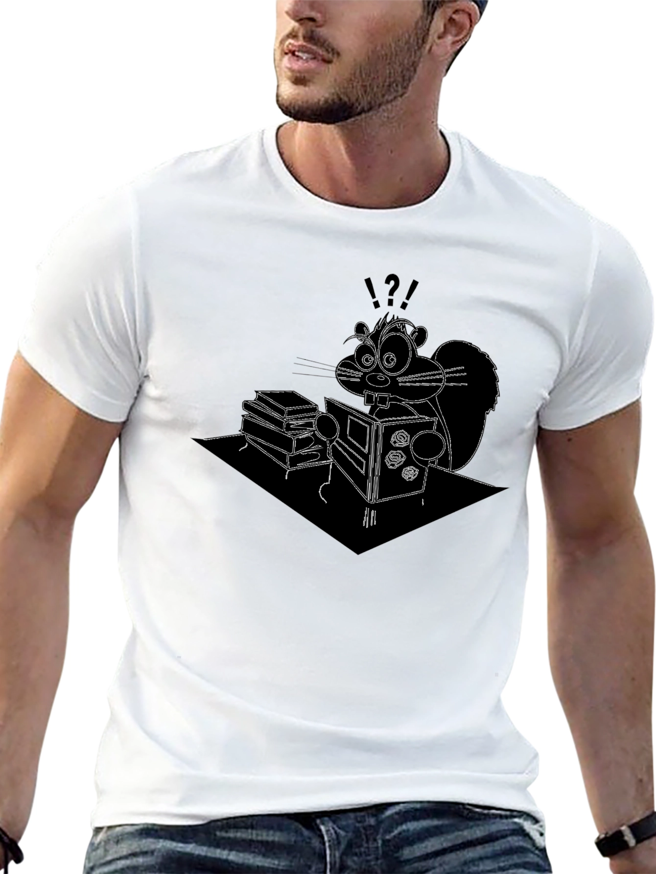 Squirrel Reading Funny Graphic T-Shirt