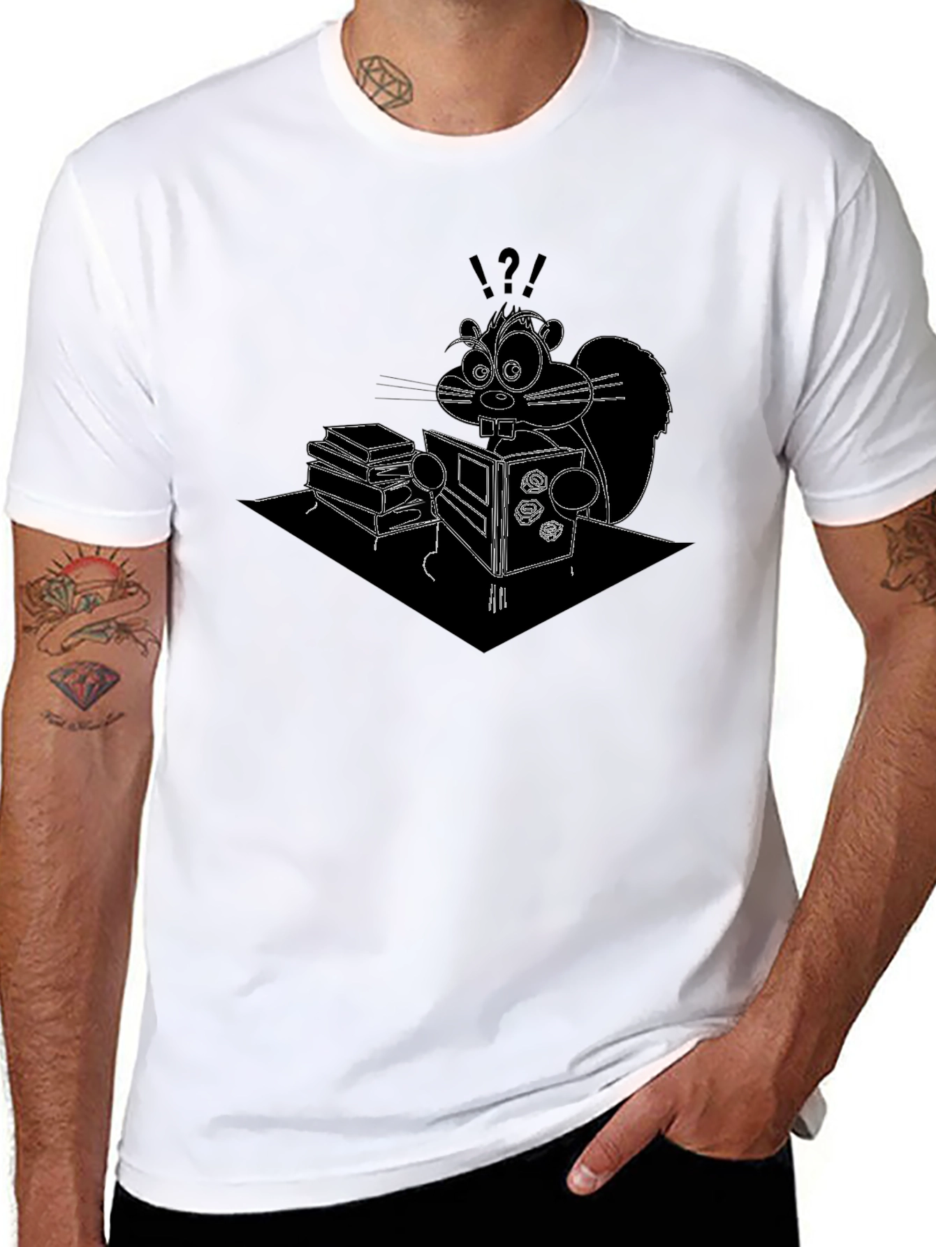 Squirrel Reading Funny Graphic T-Shirt
