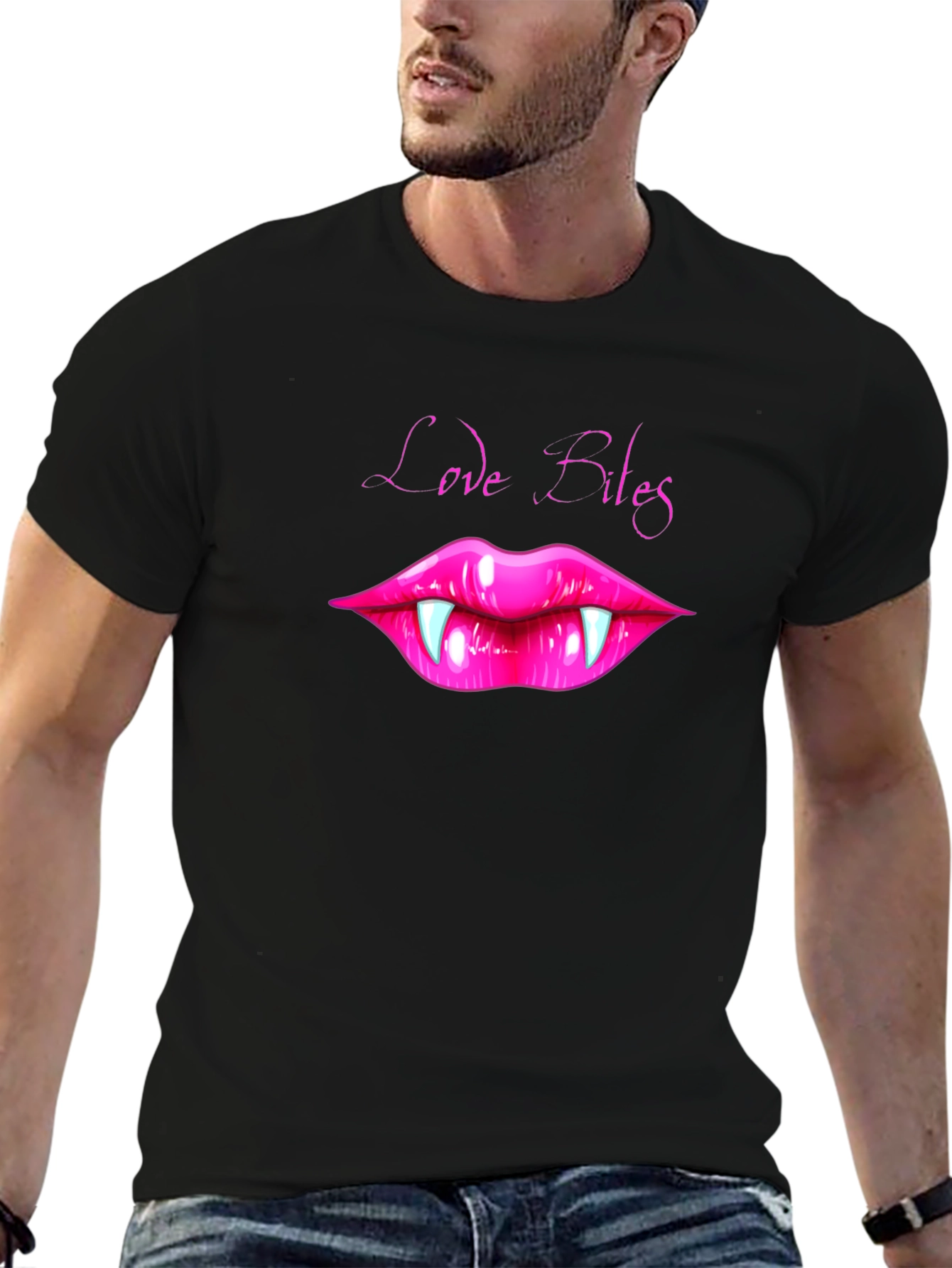 Love Bites Vampire Lips Graphic Tee - Black