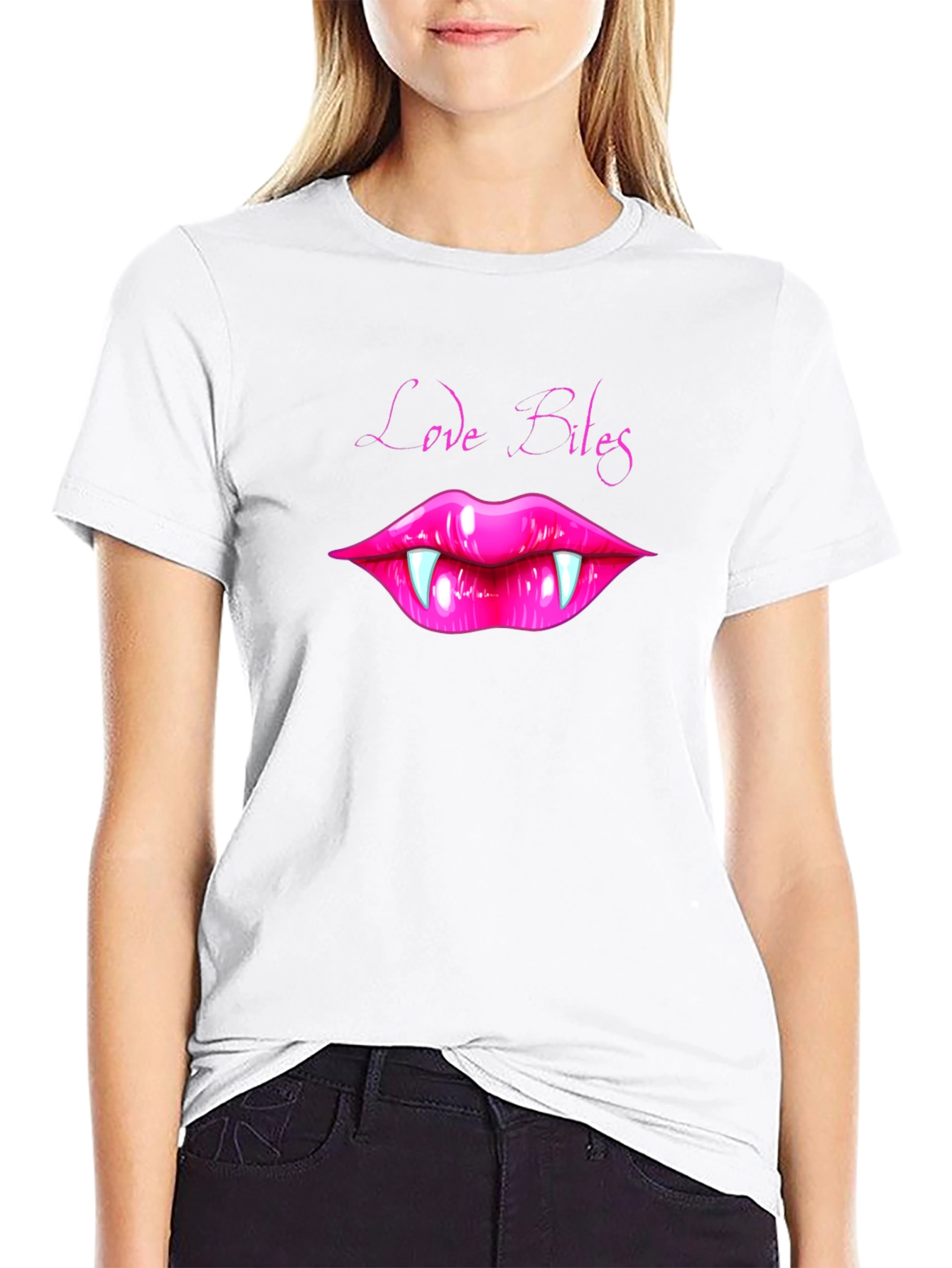 Love Bites Vampire Lips Graphic Tee - Black