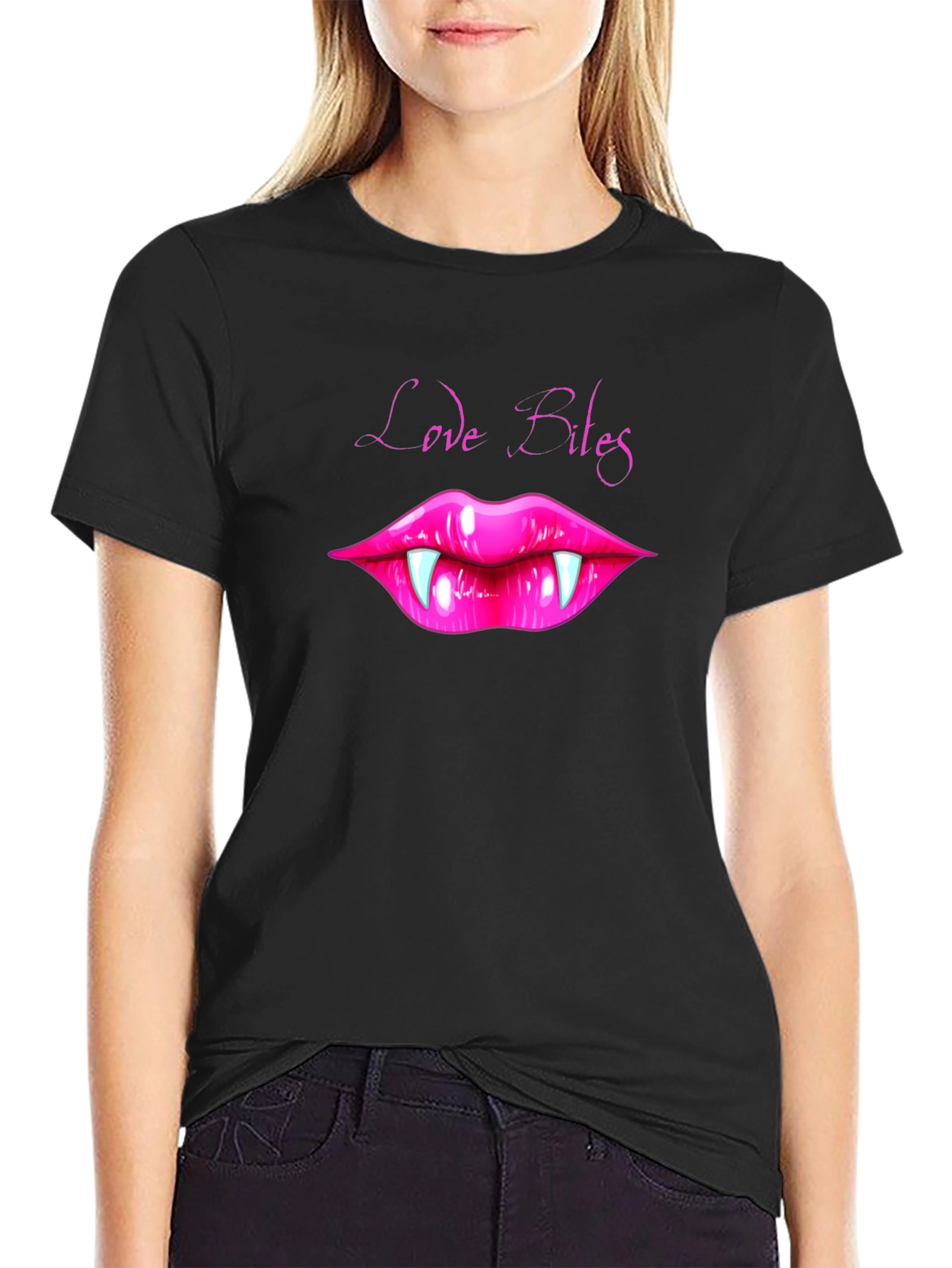 Love Bites Vampire Lips Graphic Tee - Black