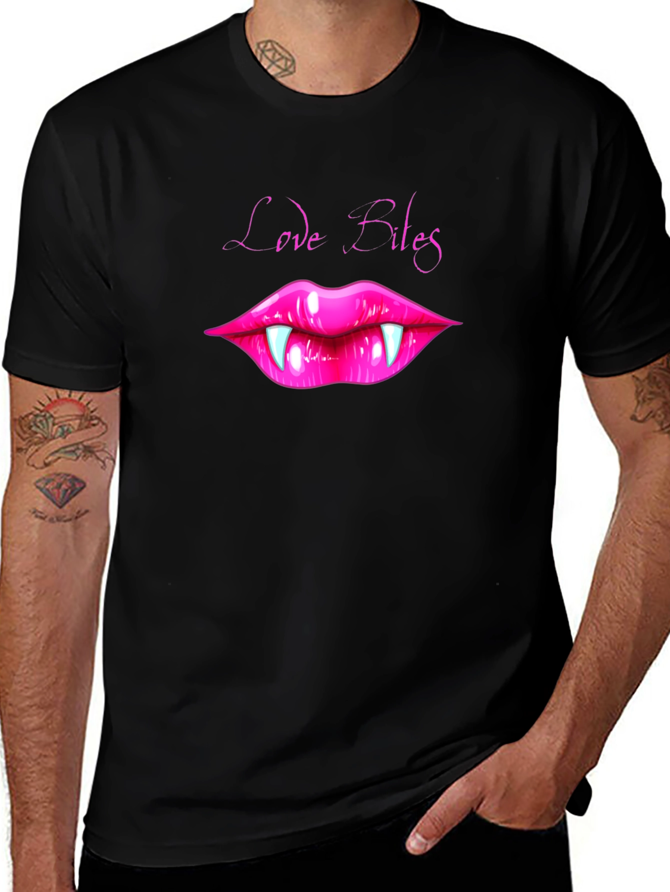 Love Bites Vampire Lips Graphic Tee - Black