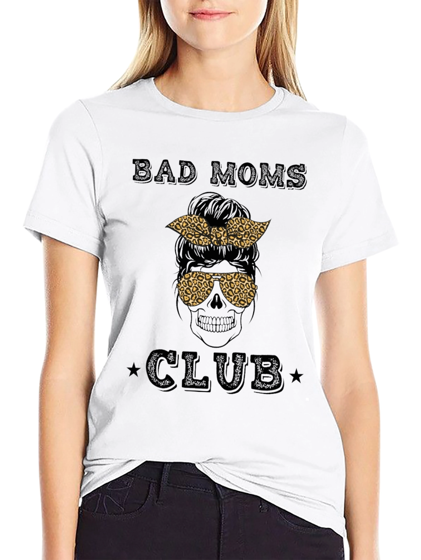 Bad Moms Club Graphic Tee - Leopard Print Skull