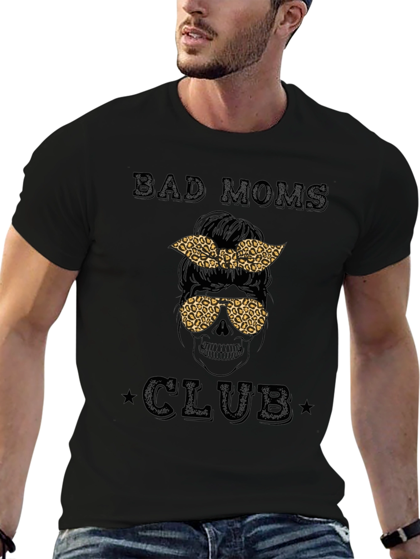 Bad Moms Club Graphic Tee - Leopard Print Skull