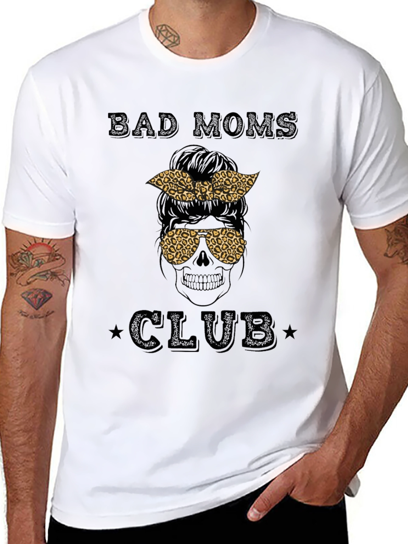 Bad Moms Club Graphic Tee - Leopard Print Skull