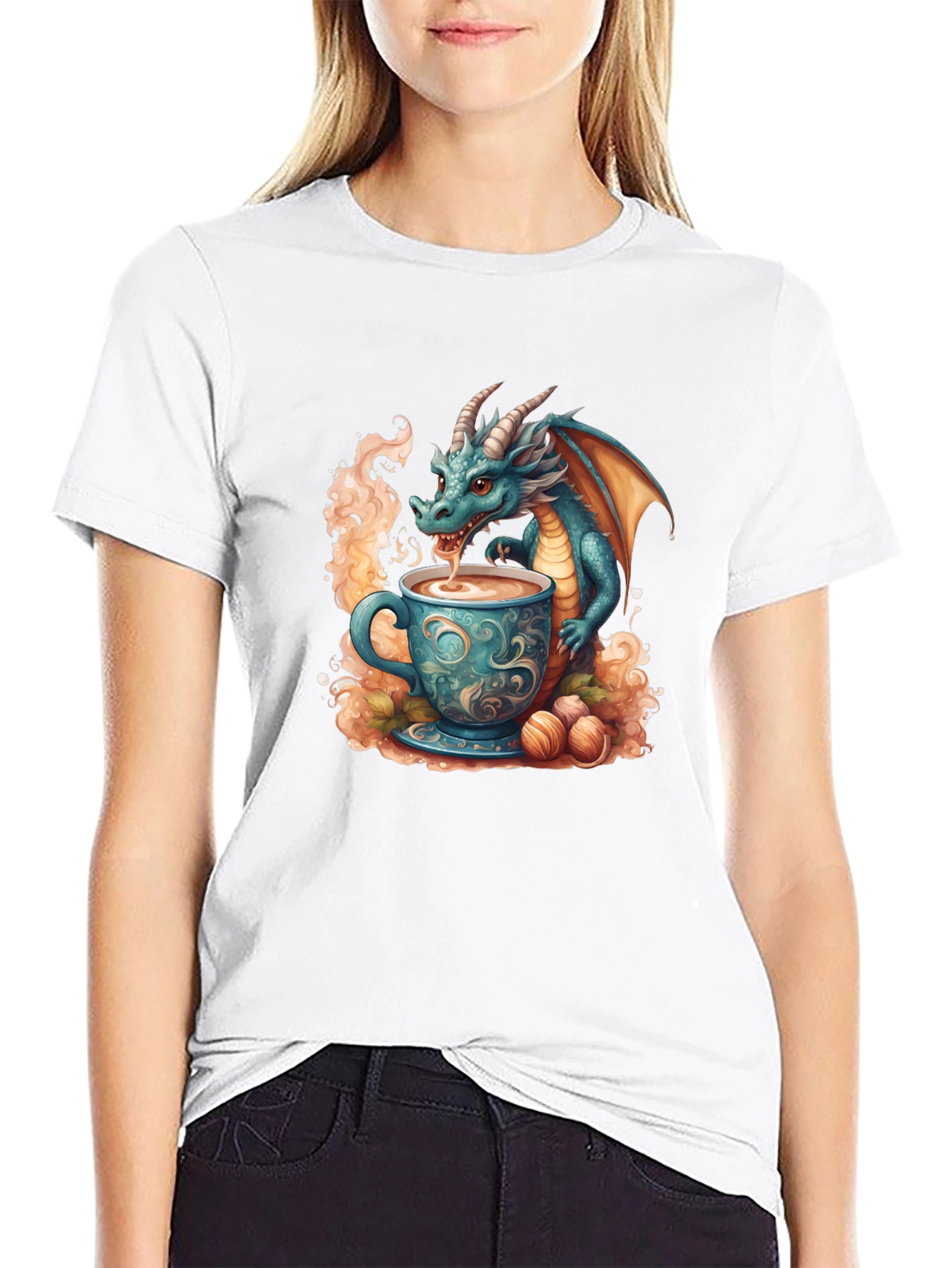 Dragon Drinking Tea Graphic T-Shirt
