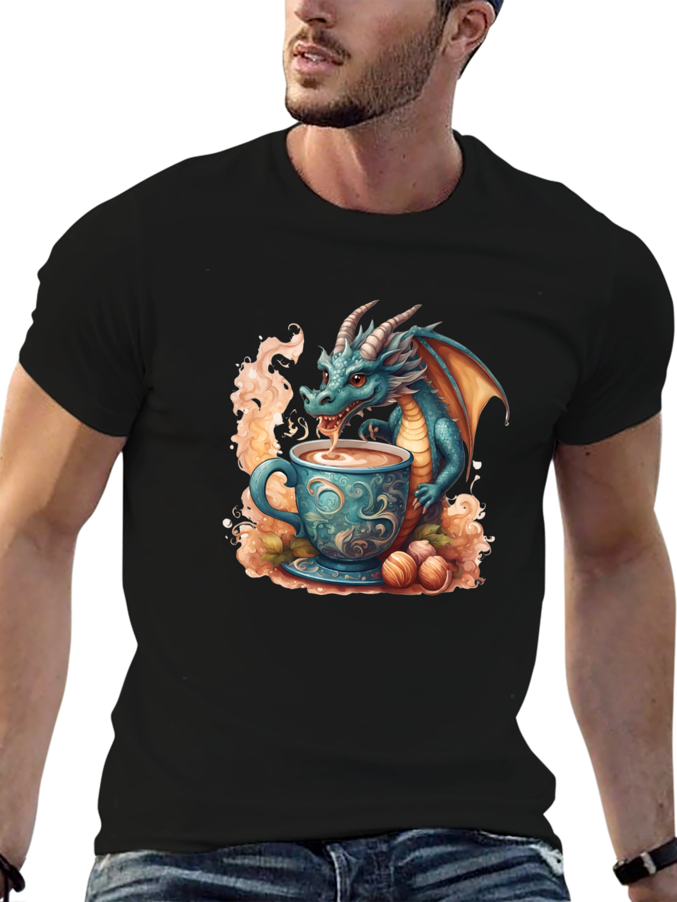 Dragon Drinking Tea Graphic T-Shirt