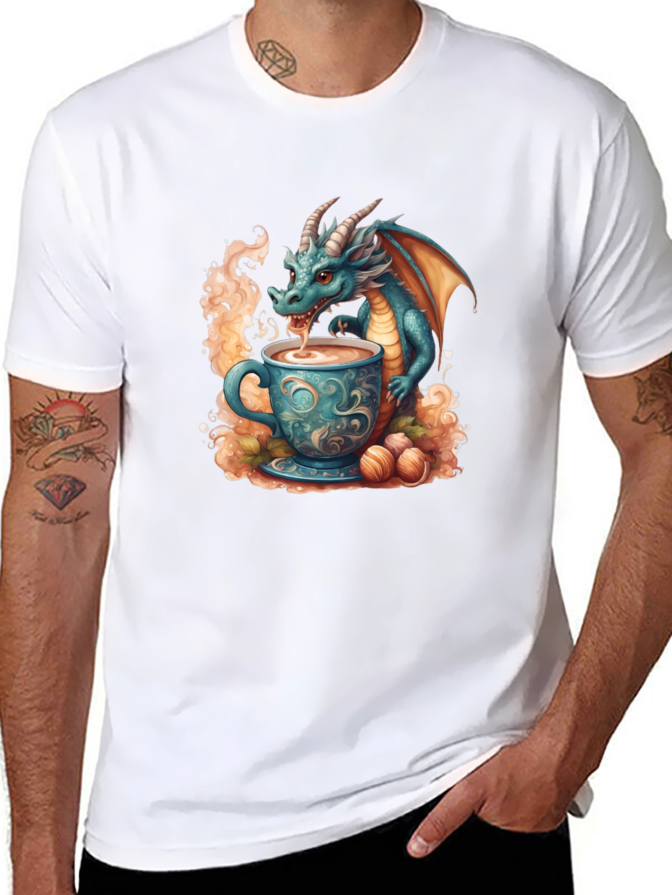 Dragon Drinking Tea Graphic T-Shirt