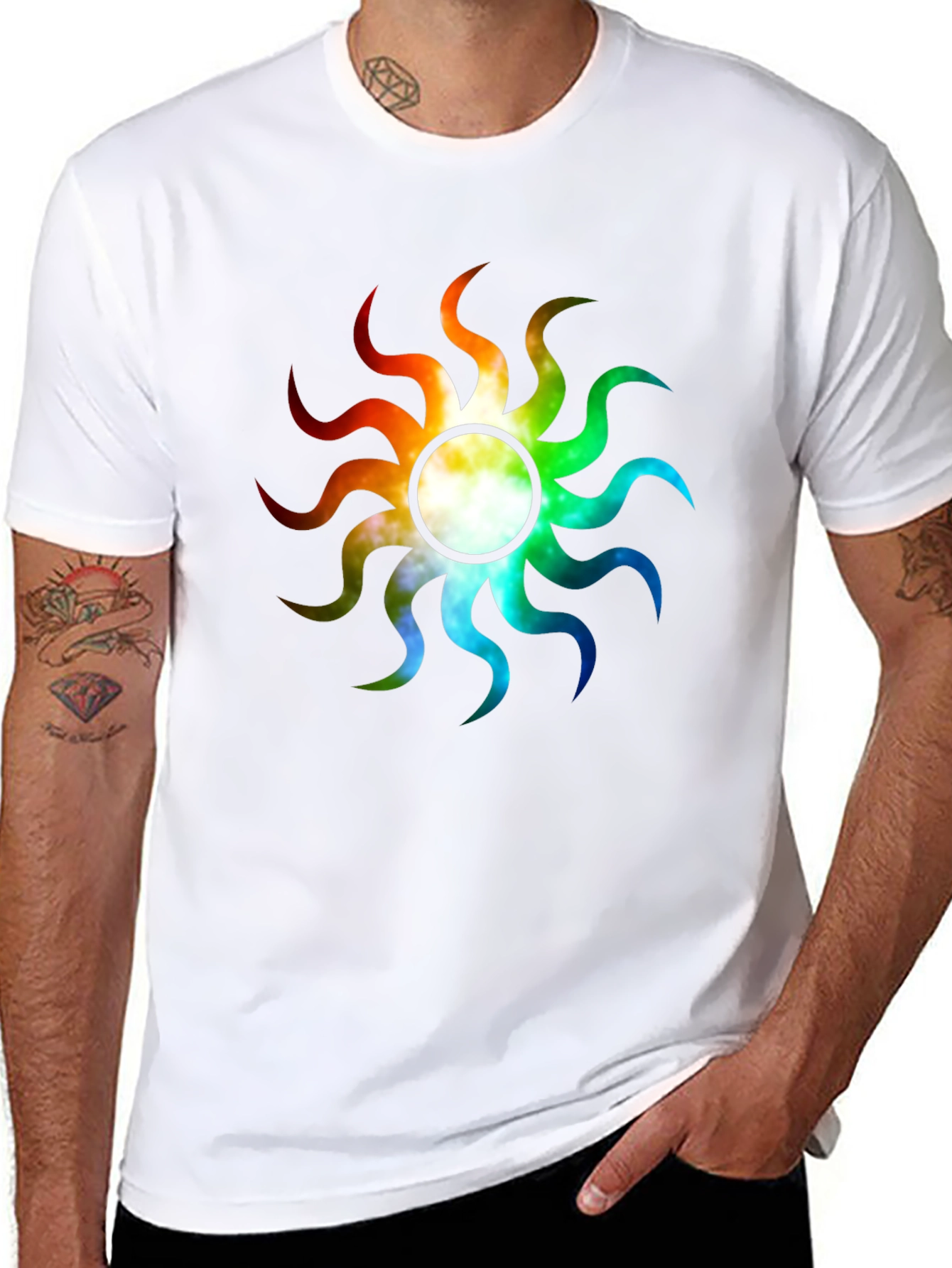 Rainbow Sunburst Graphic T-Shirt - Unique Design