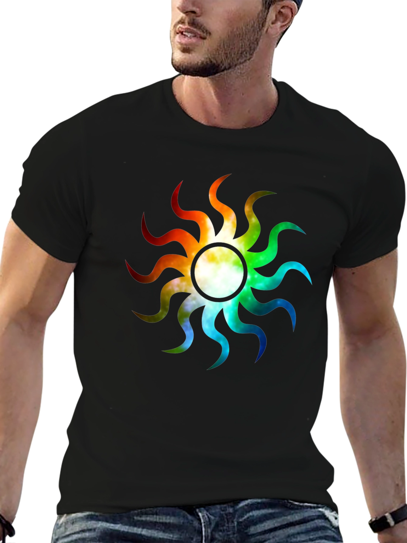 Rainbow Sunburst Graphic T-Shirt - Unique Design