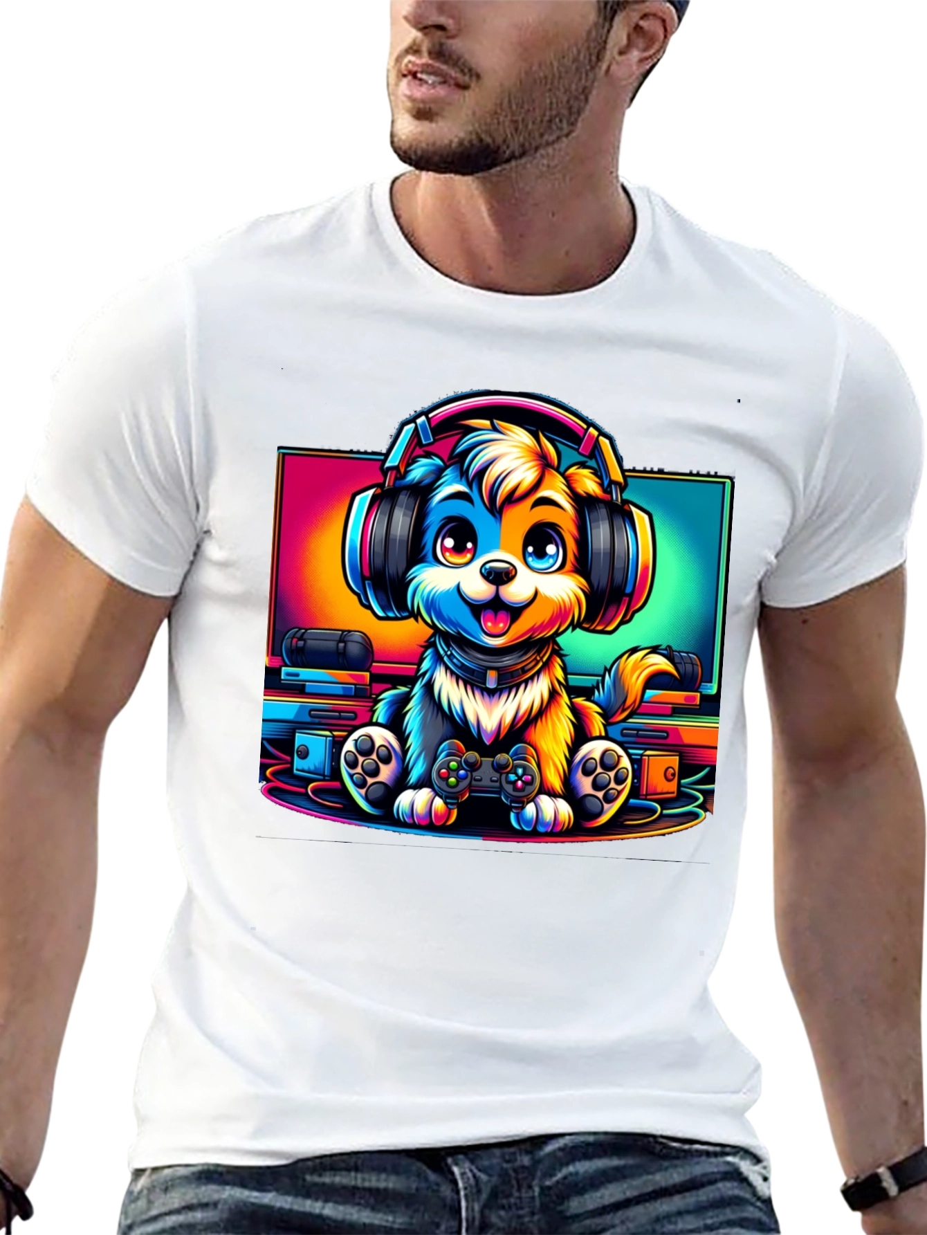 Gamer Dog Graphic T-Shirt - Black Cotton Tee