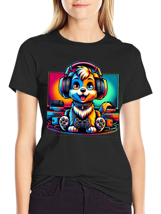 Gamer Dog Graphic T-Shirt - Black Cotton Tee