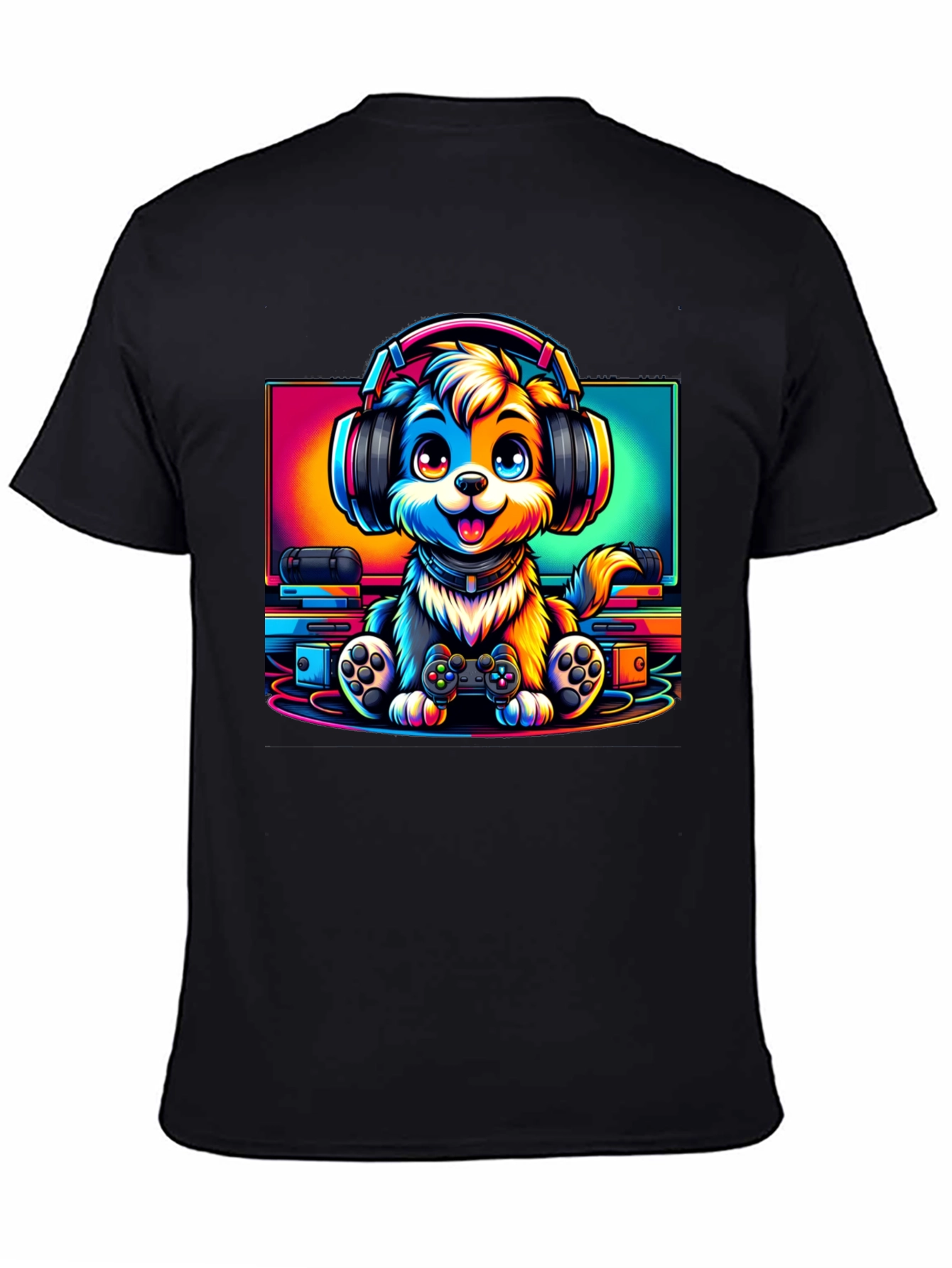 Gamer Dog Graphic T-Shirt - Black Cotton Tee