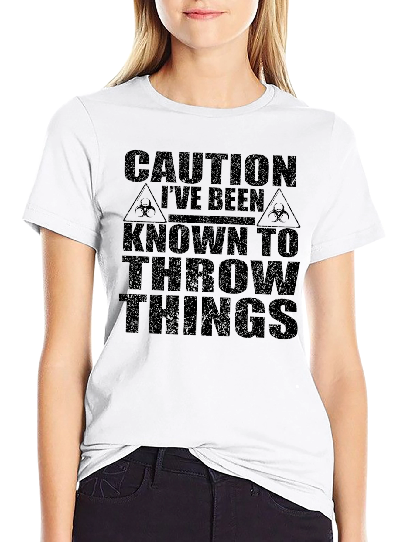 Caution Throw Things Graphic Tee - Humor T-Shirt