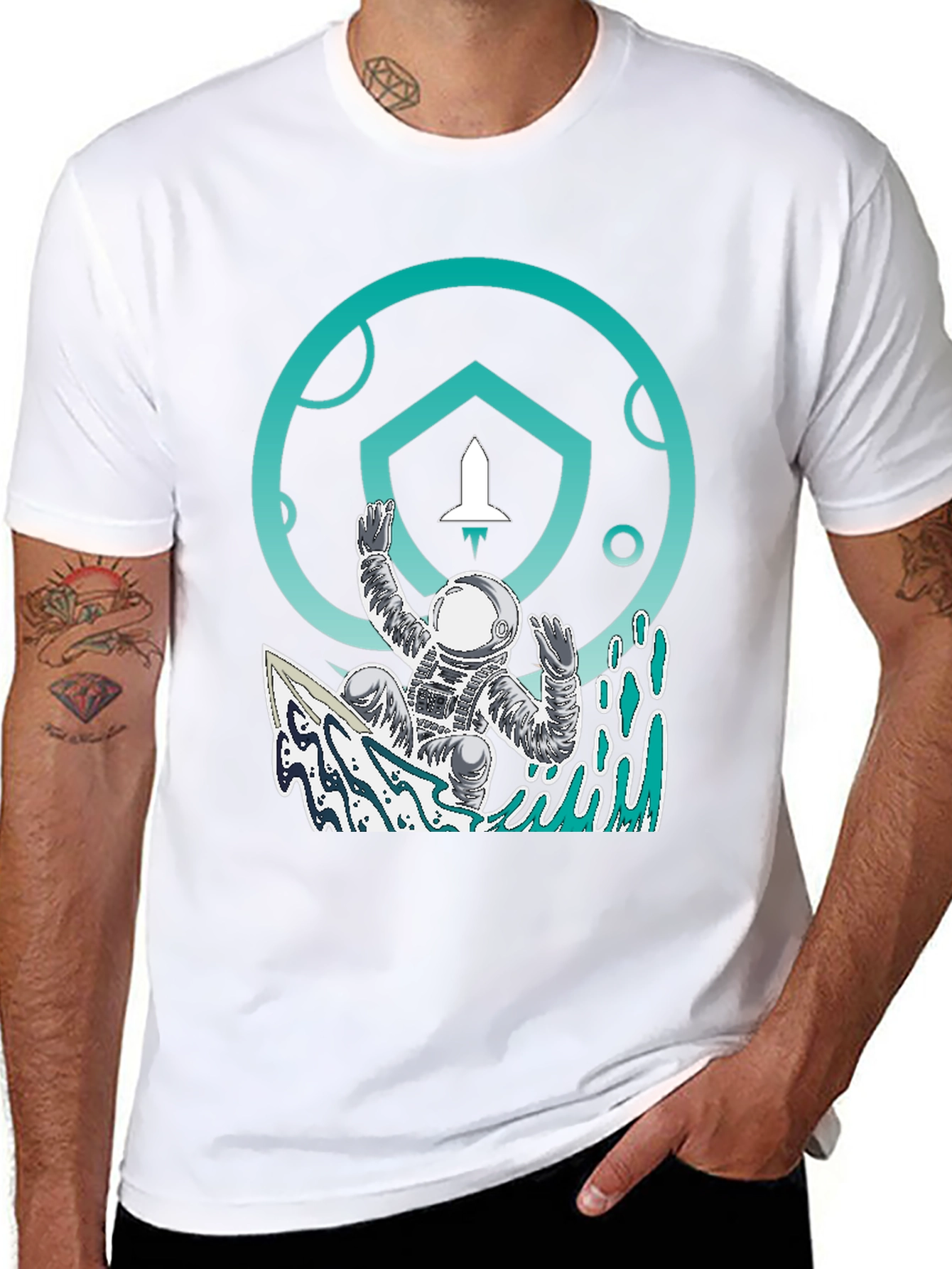 Astronaut Surfing T-Shirt - Space Adventure Tee