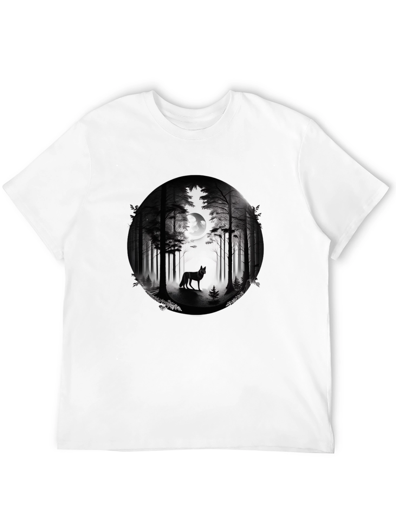 Wolf Forest Moon Graphic Tee - Black