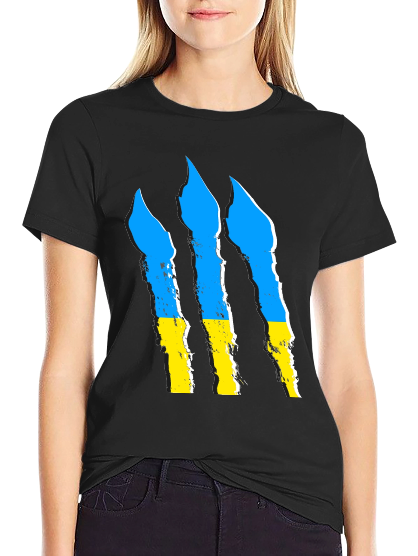 Ukraine Flag Claw Marks Black T-Shirt