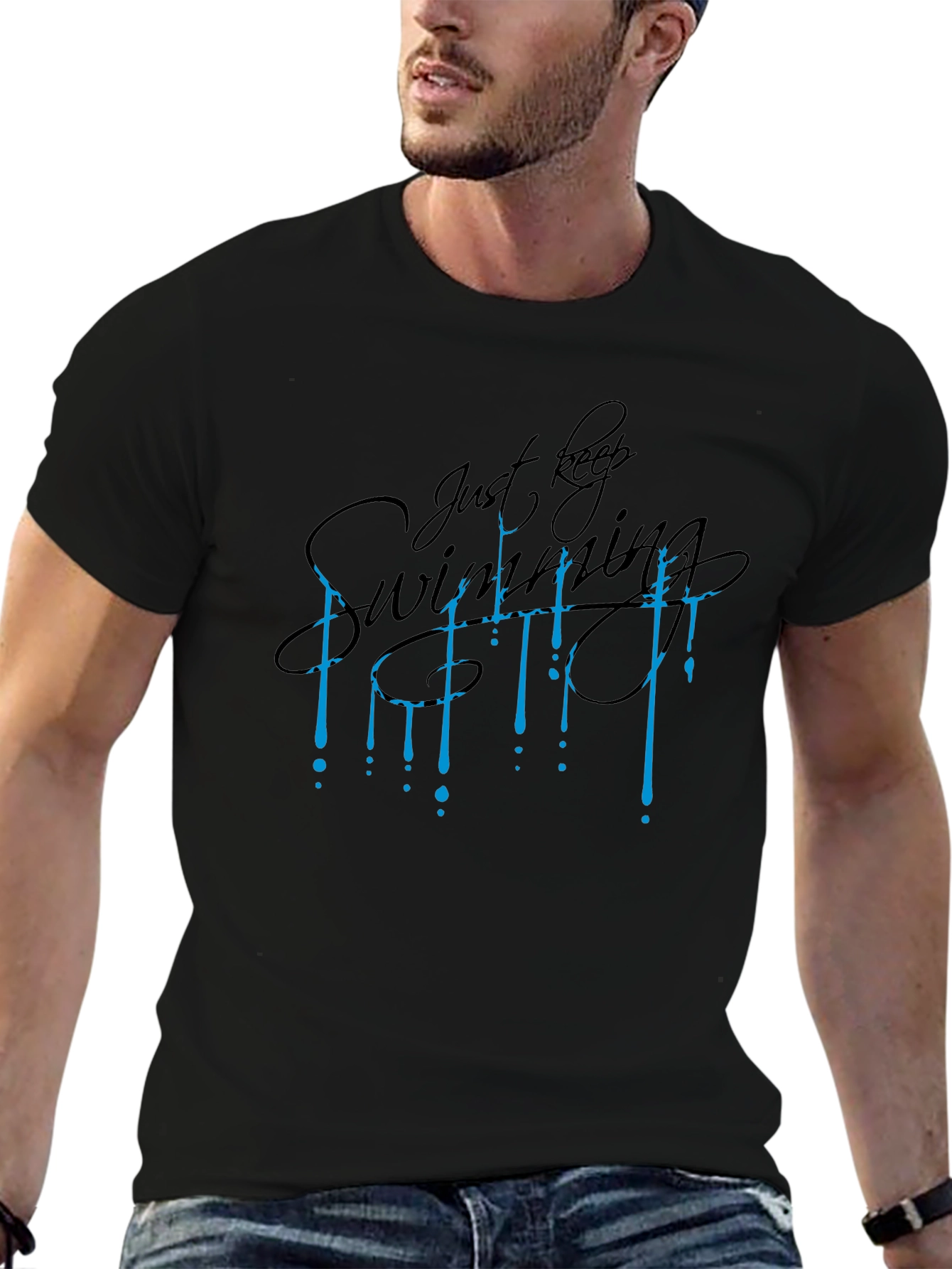 Just Keep Swimming Graphic Tee - Premium Black Cotton
