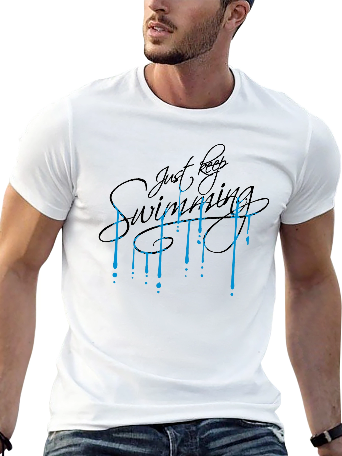 Just Keep Swimming Graphic Tee - Premium Black Cotton