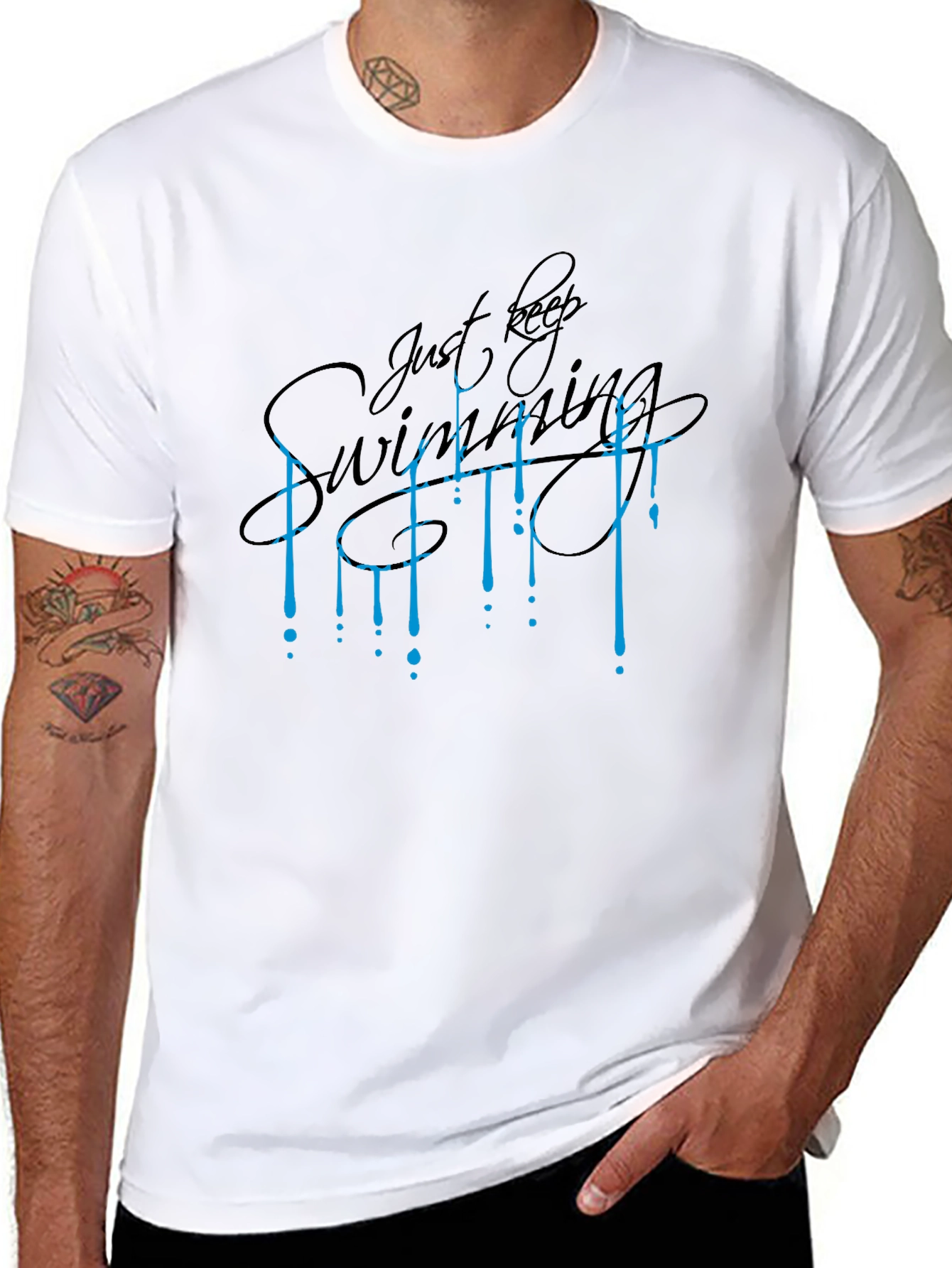 Just Keep Swimming Graphic Tee - Premium Black Cotton