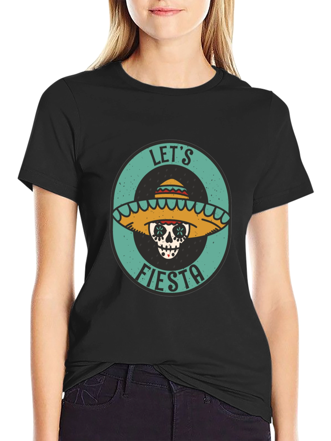 Lets Fiesta Sugar Skull Tee - Black Cotton T-Shirt