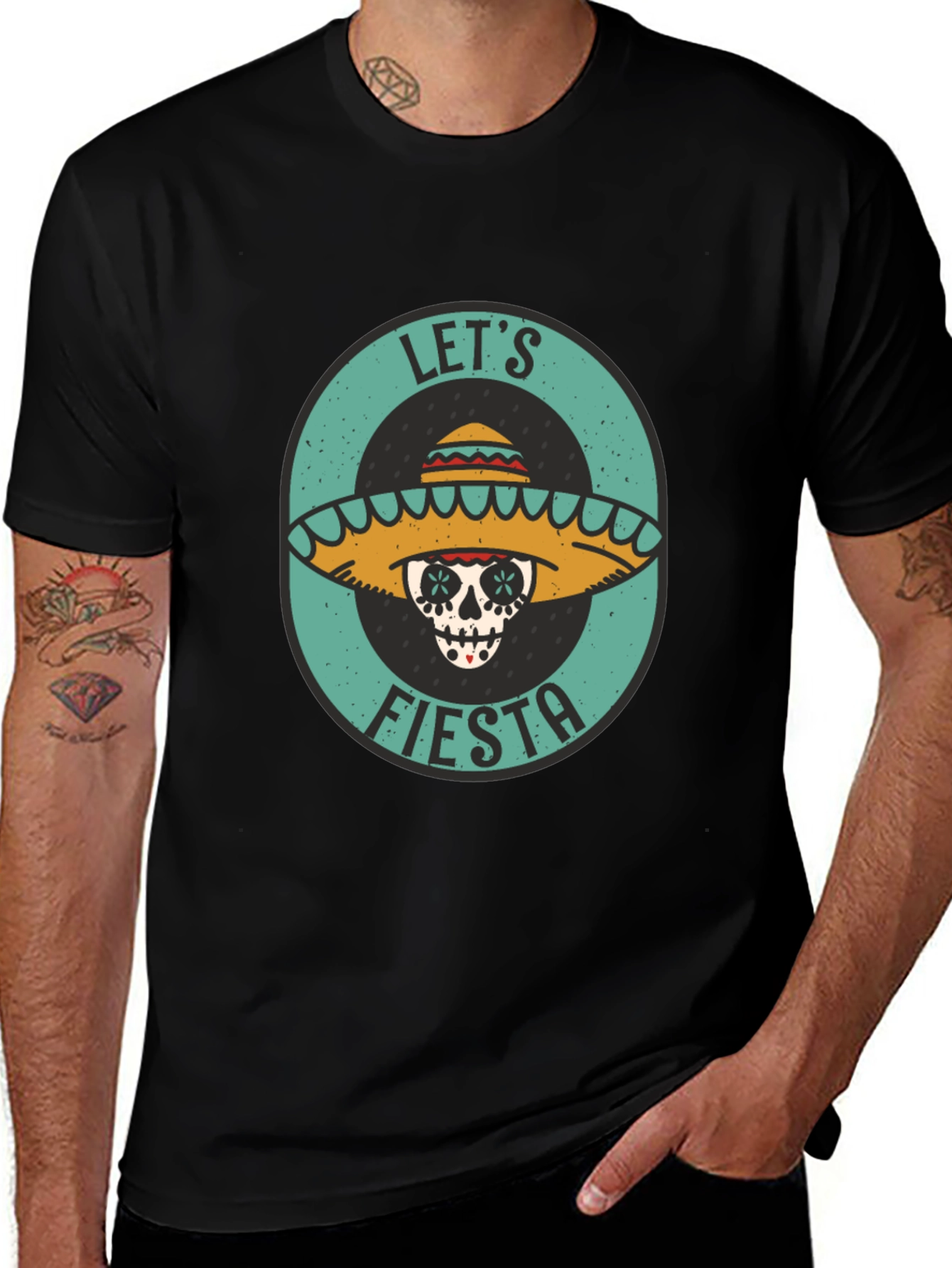 Lets Fiesta Sugar Skull Tee - Black Cotton T-Shirt