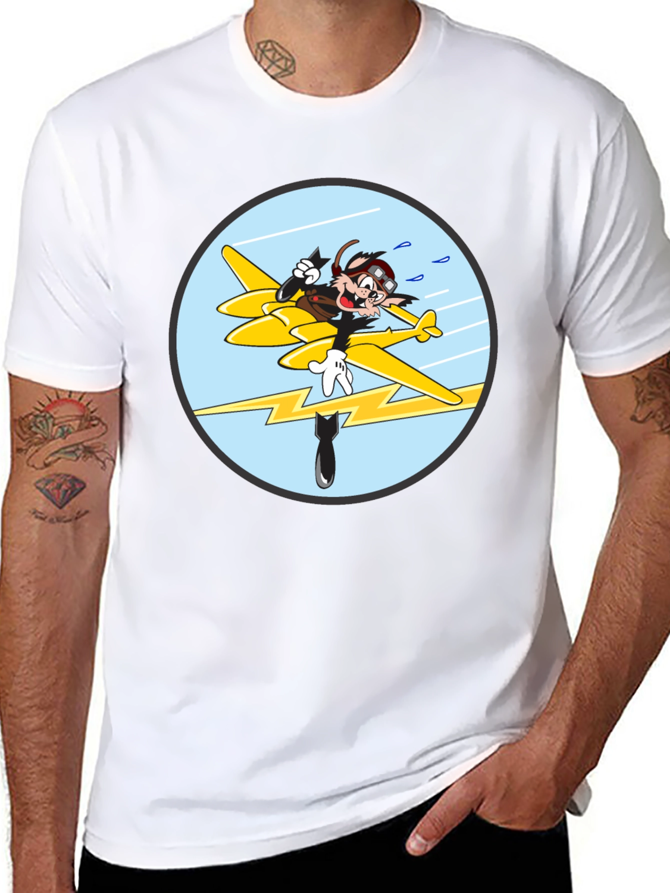 Cartoon Aviator Tee - Black Cotton Blend