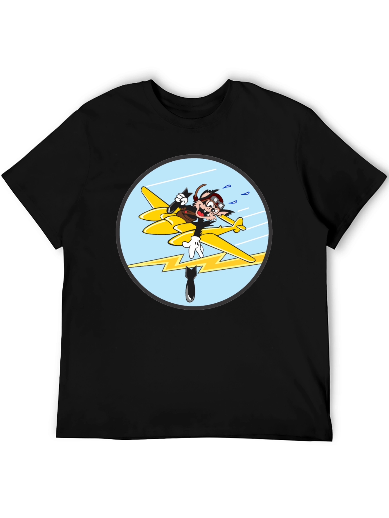 Cartoon Aviator Tee - Black Cotton Blend