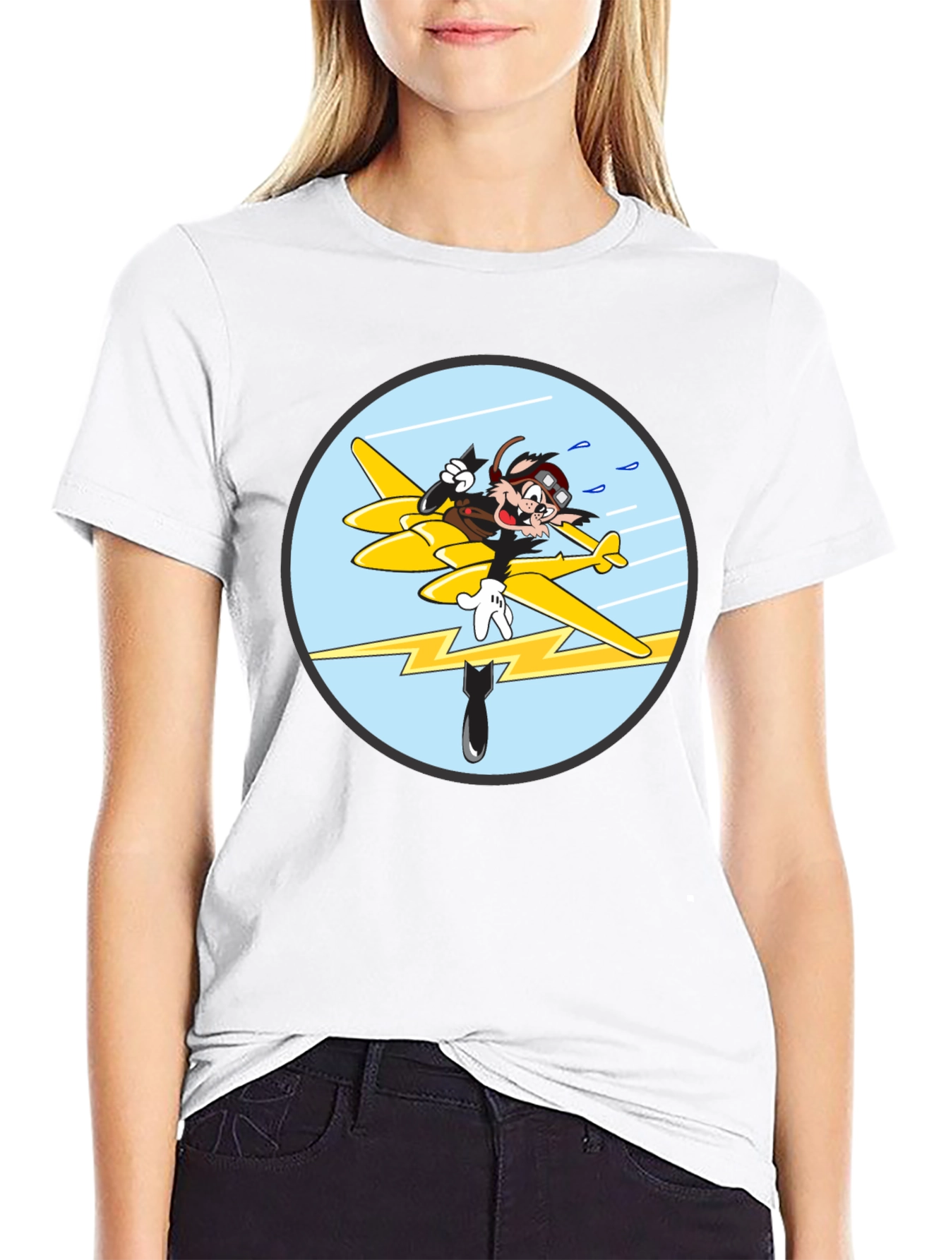 Cartoon Aviator Tee - Black Cotton Blend