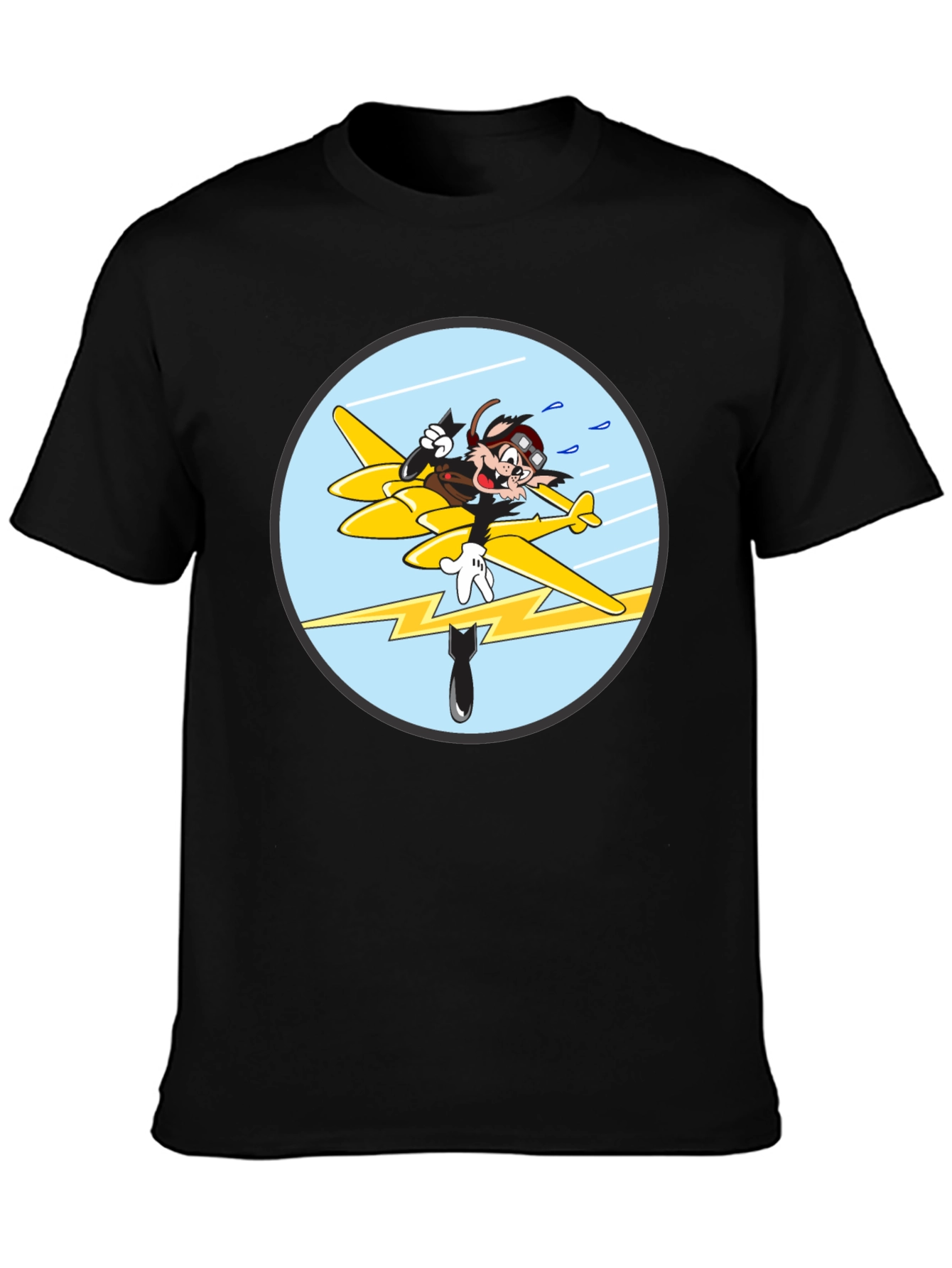 Cartoon Aviator Tee - Black Cotton Blend