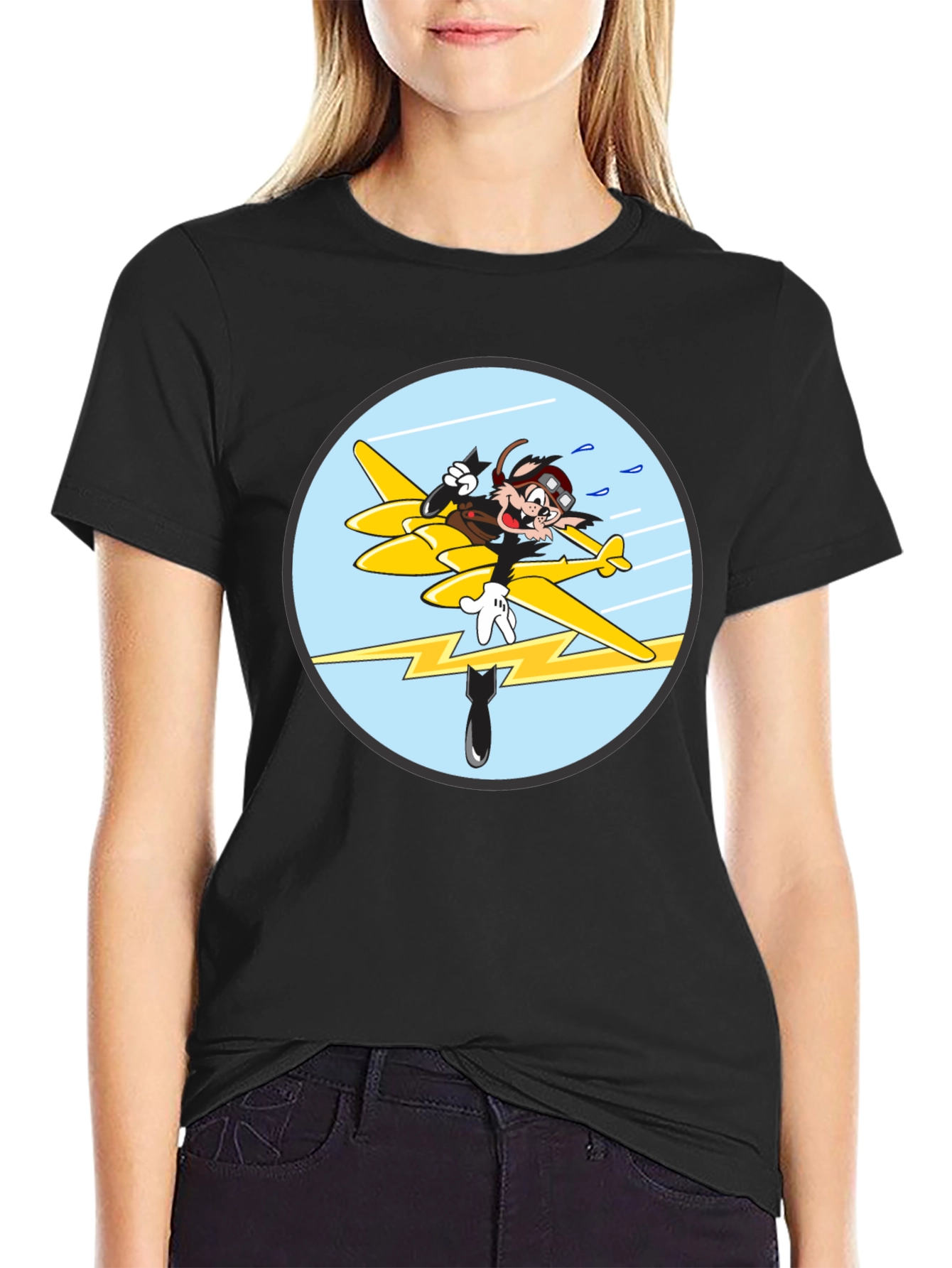 Cartoon Aviator Tee - Black Cotton Blend