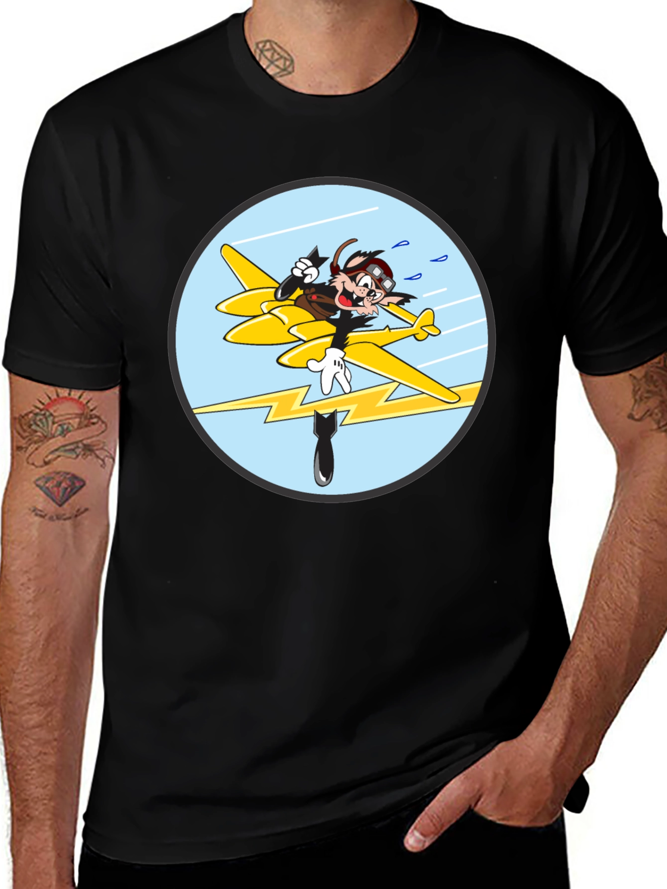 Cartoon Aviator Tee - Black Cotton Blend