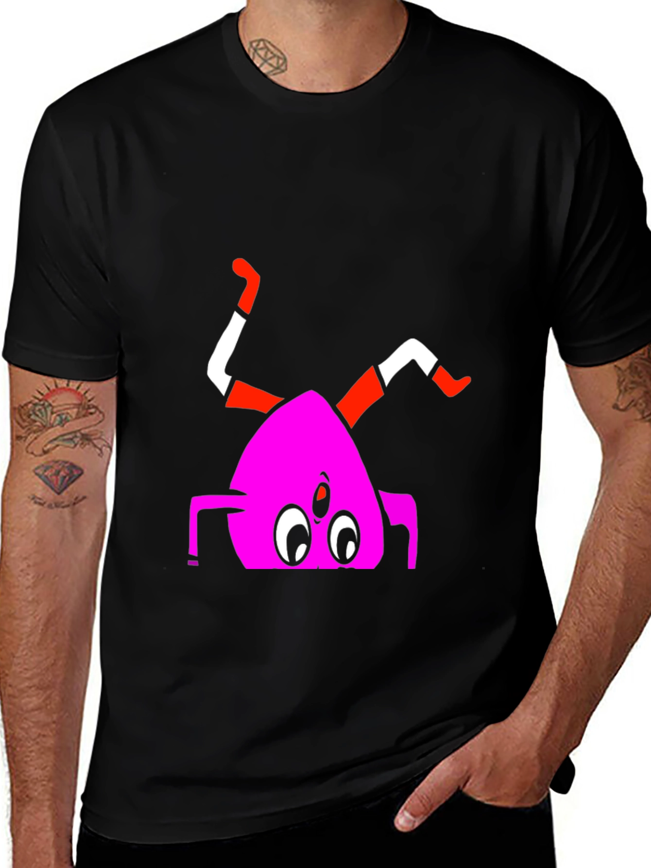 Unique Cartoon Monster Graphic Print Black T-Shirt