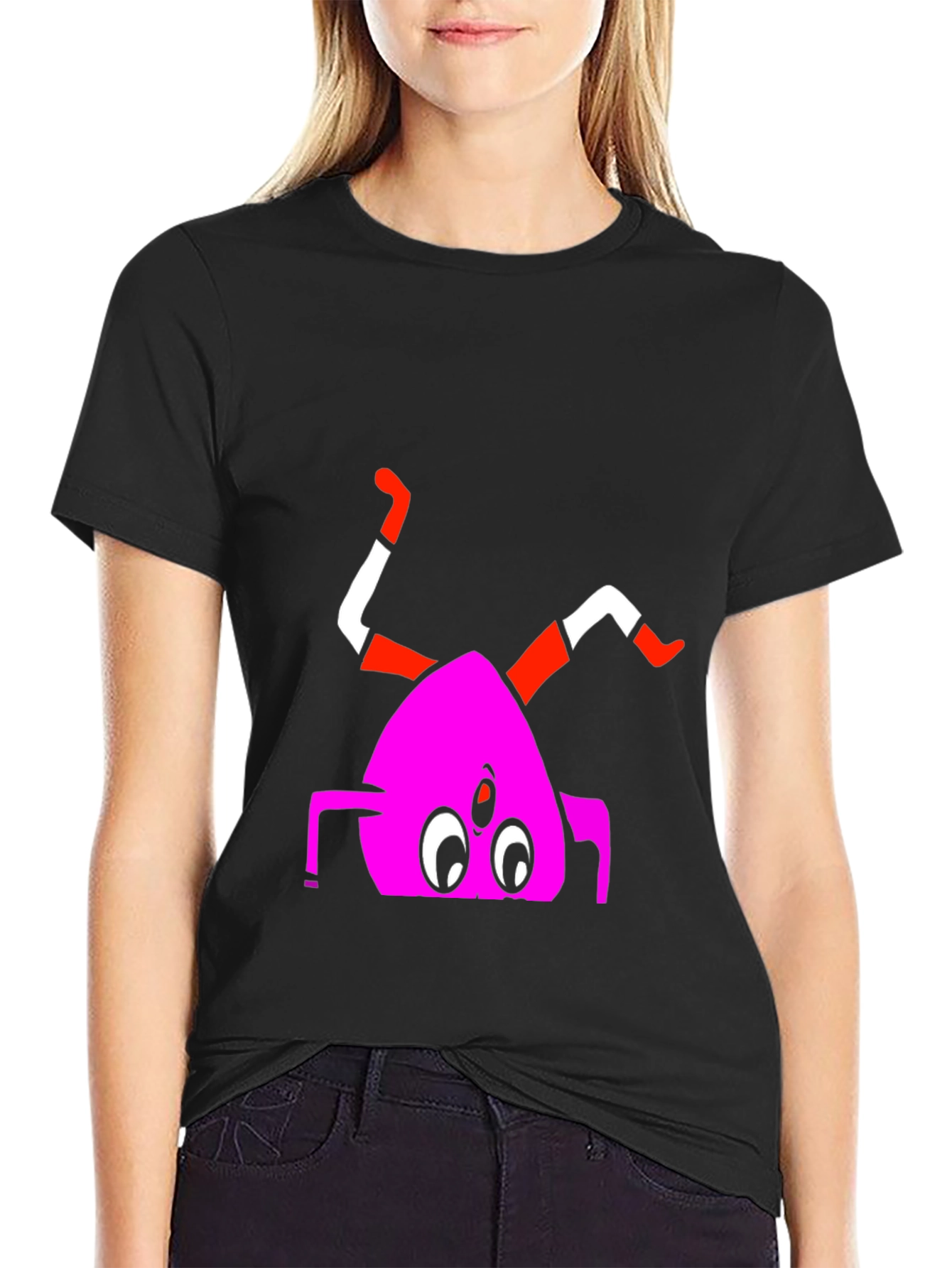 Unique Cartoon Monster Graphic Print Black T-Shirt