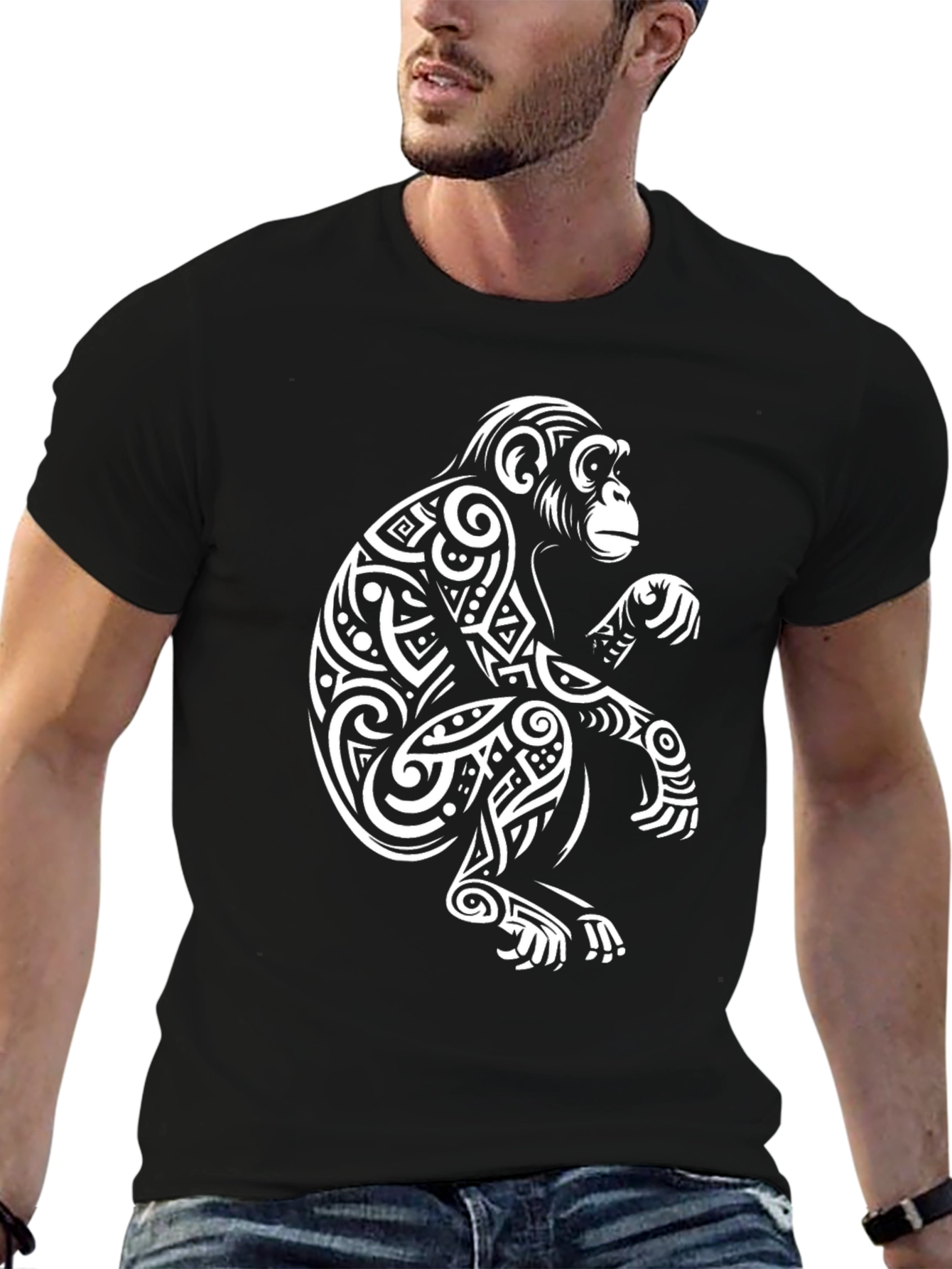 Tribal Monkey Graphic T-Shirt - Cool Design Casual Wear