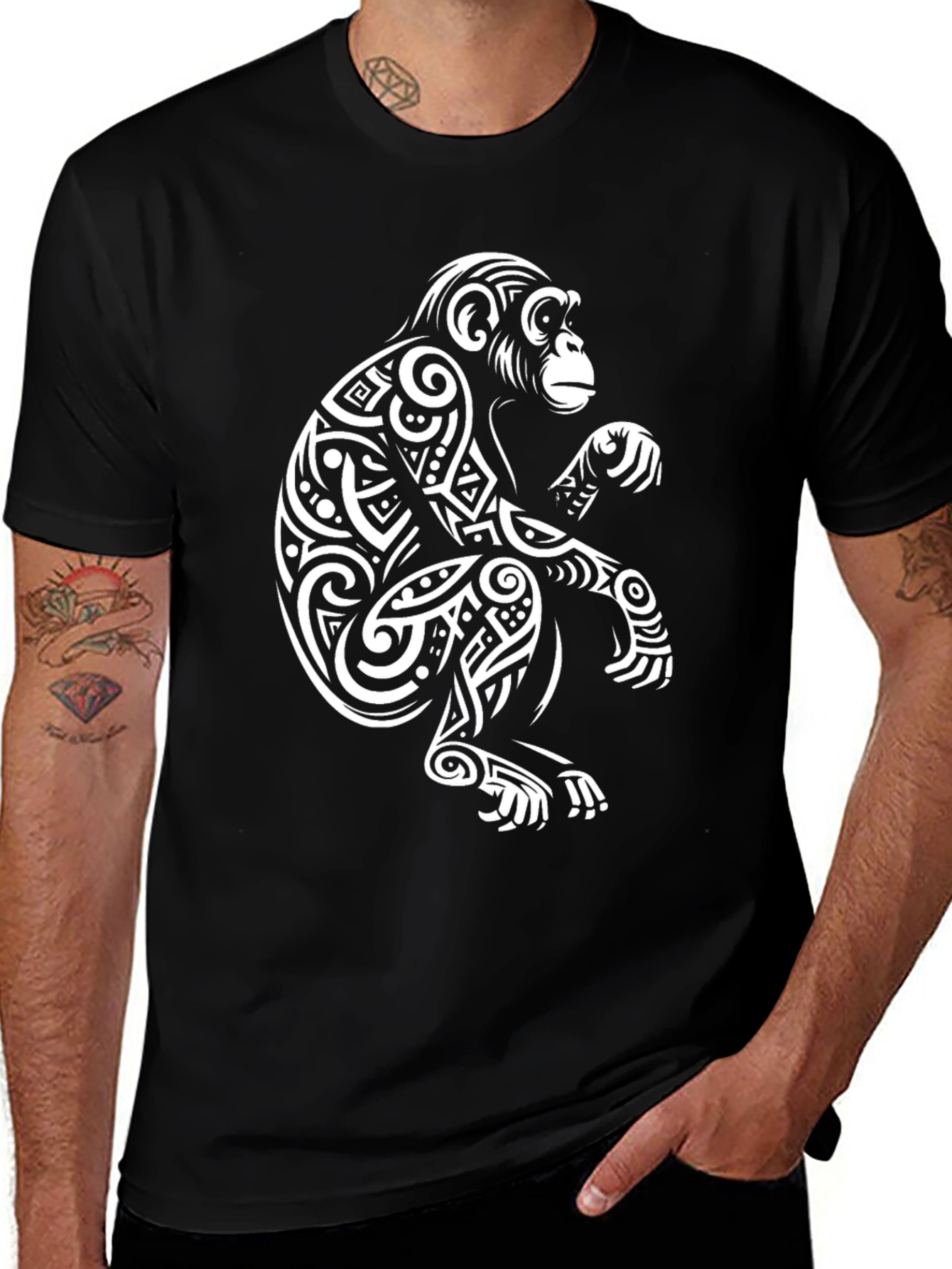 Tribal Monkey Graphic T-Shirt - Cool Design Casual Wear
