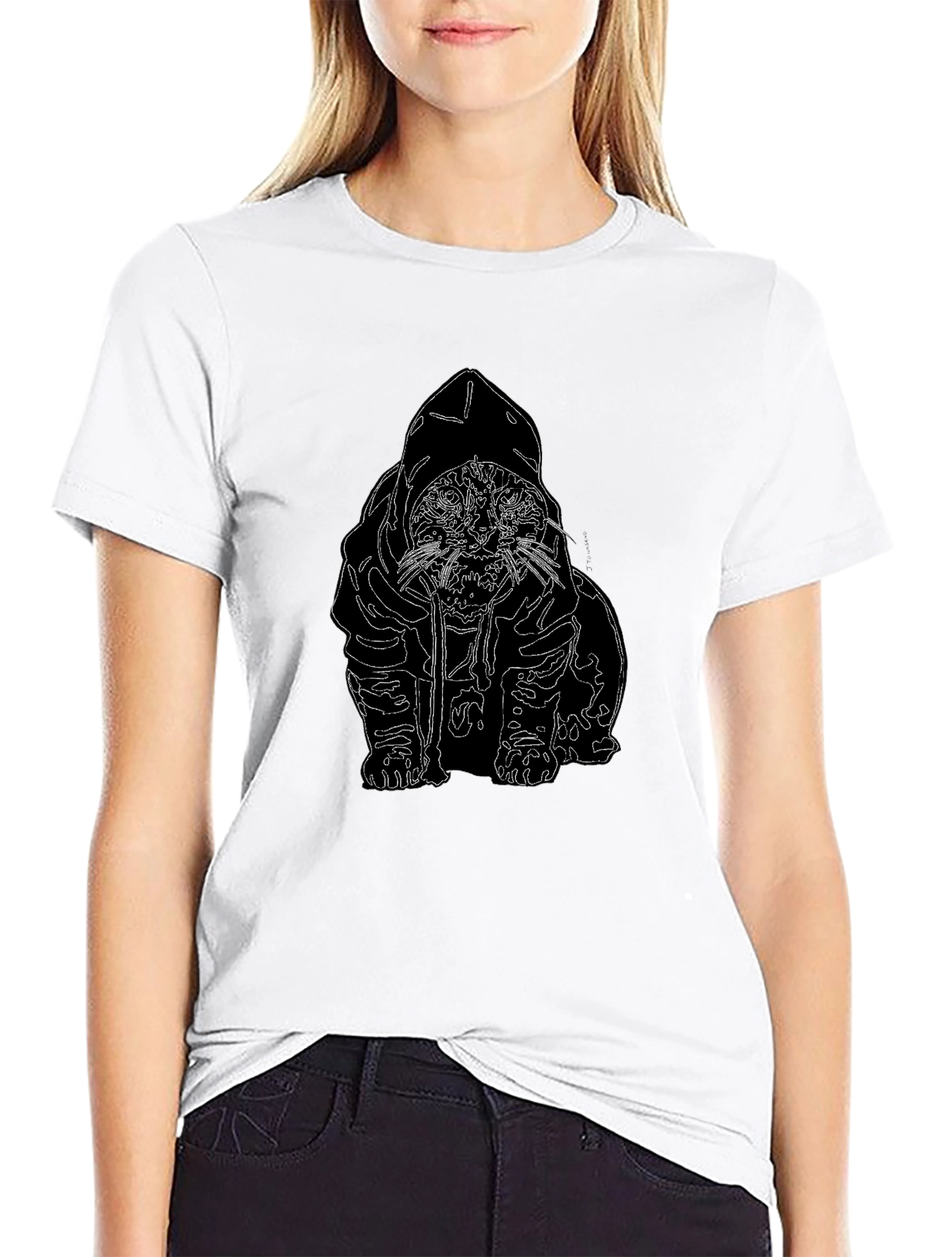 Cool Cat Hoodie T-Shirt - Black