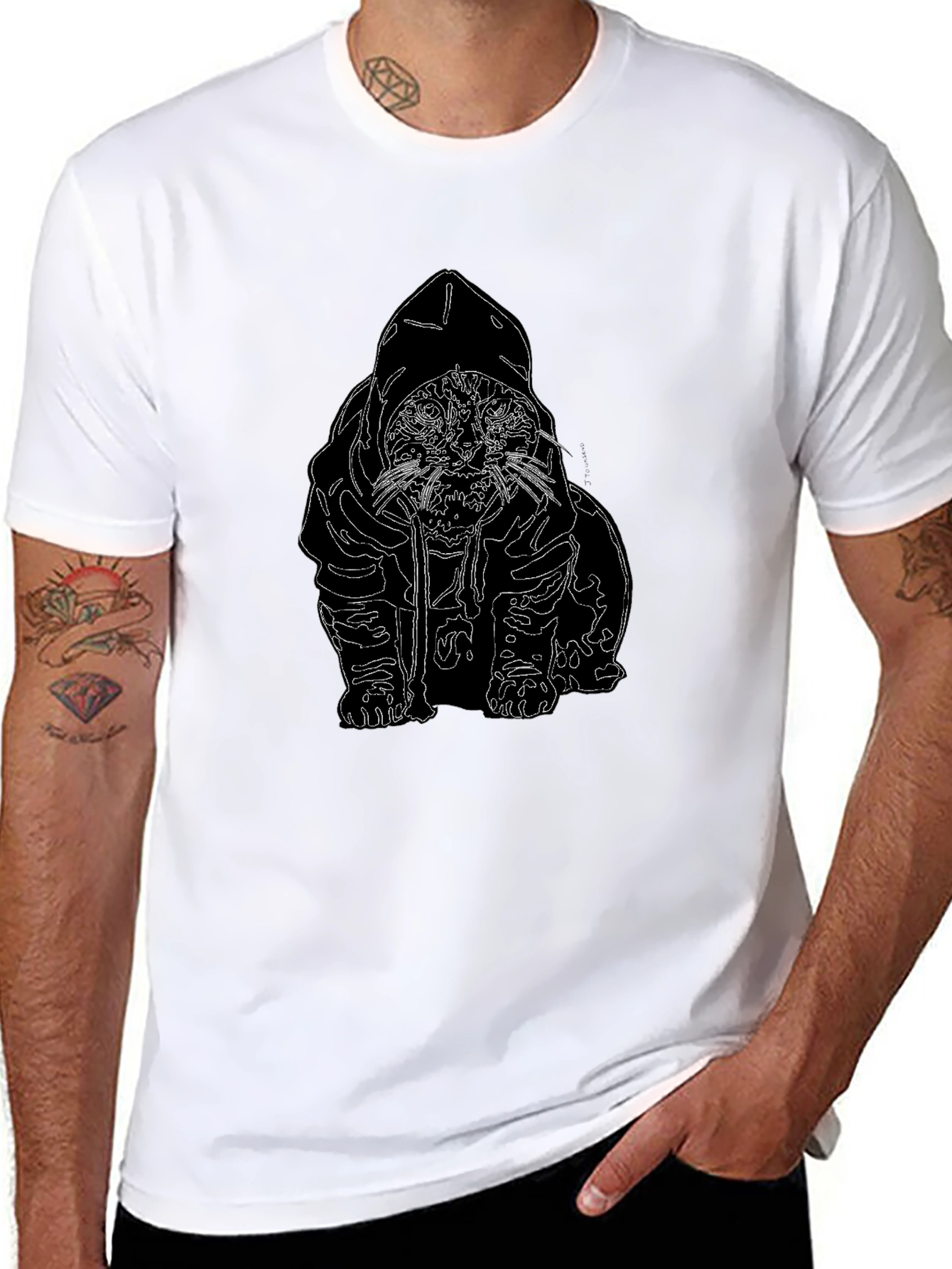Cool Cat Hoodie T-Shirt - Black