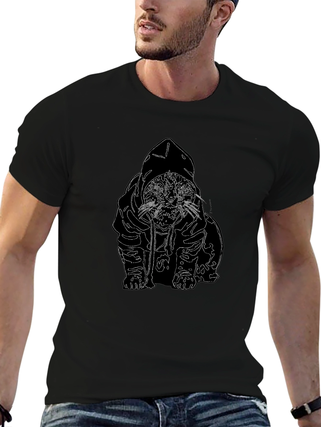 Cool Cat Hoodie T-Shirt - Black
