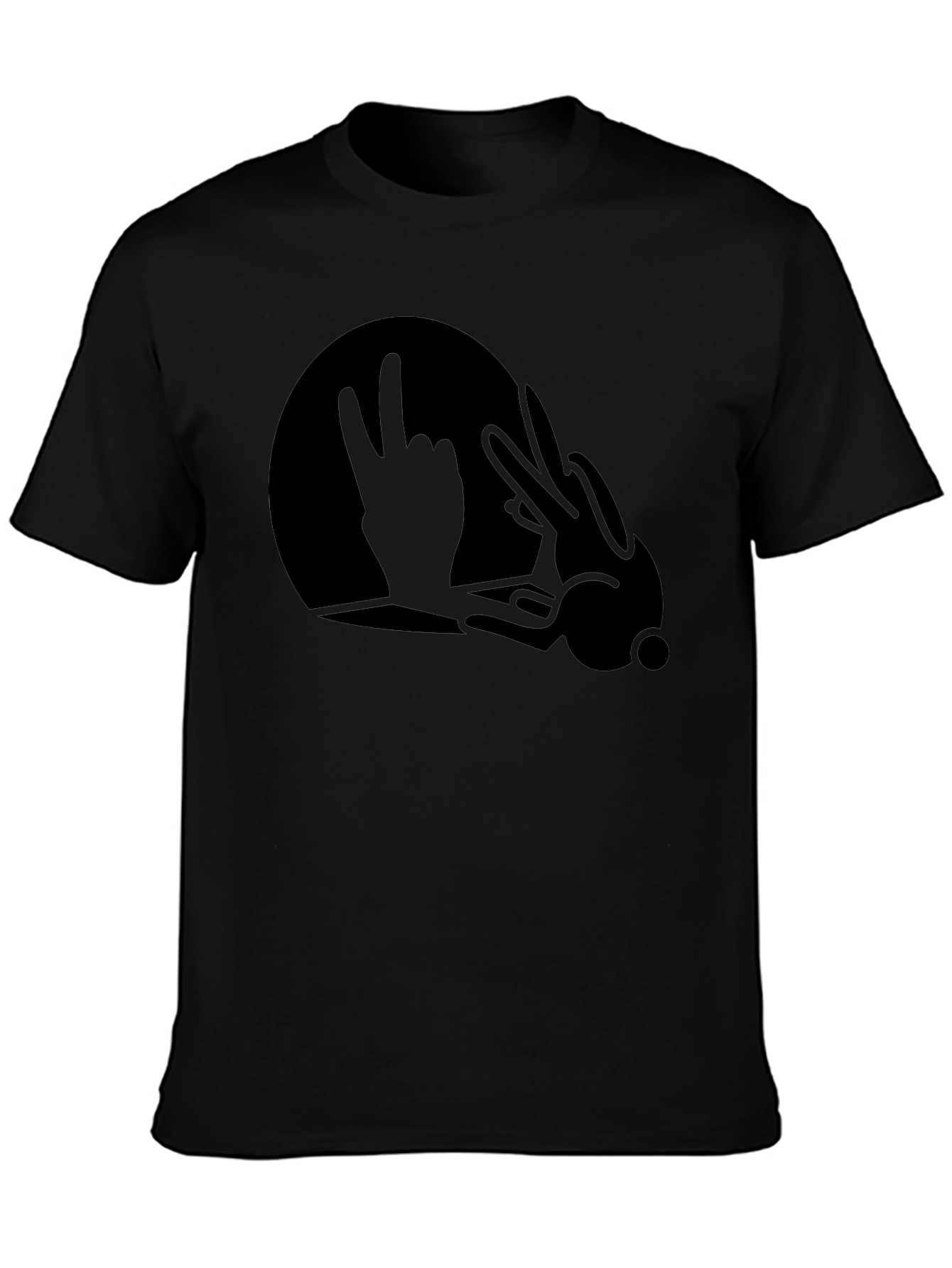 Black Funny Rock On Hand Bunny T-Shirt