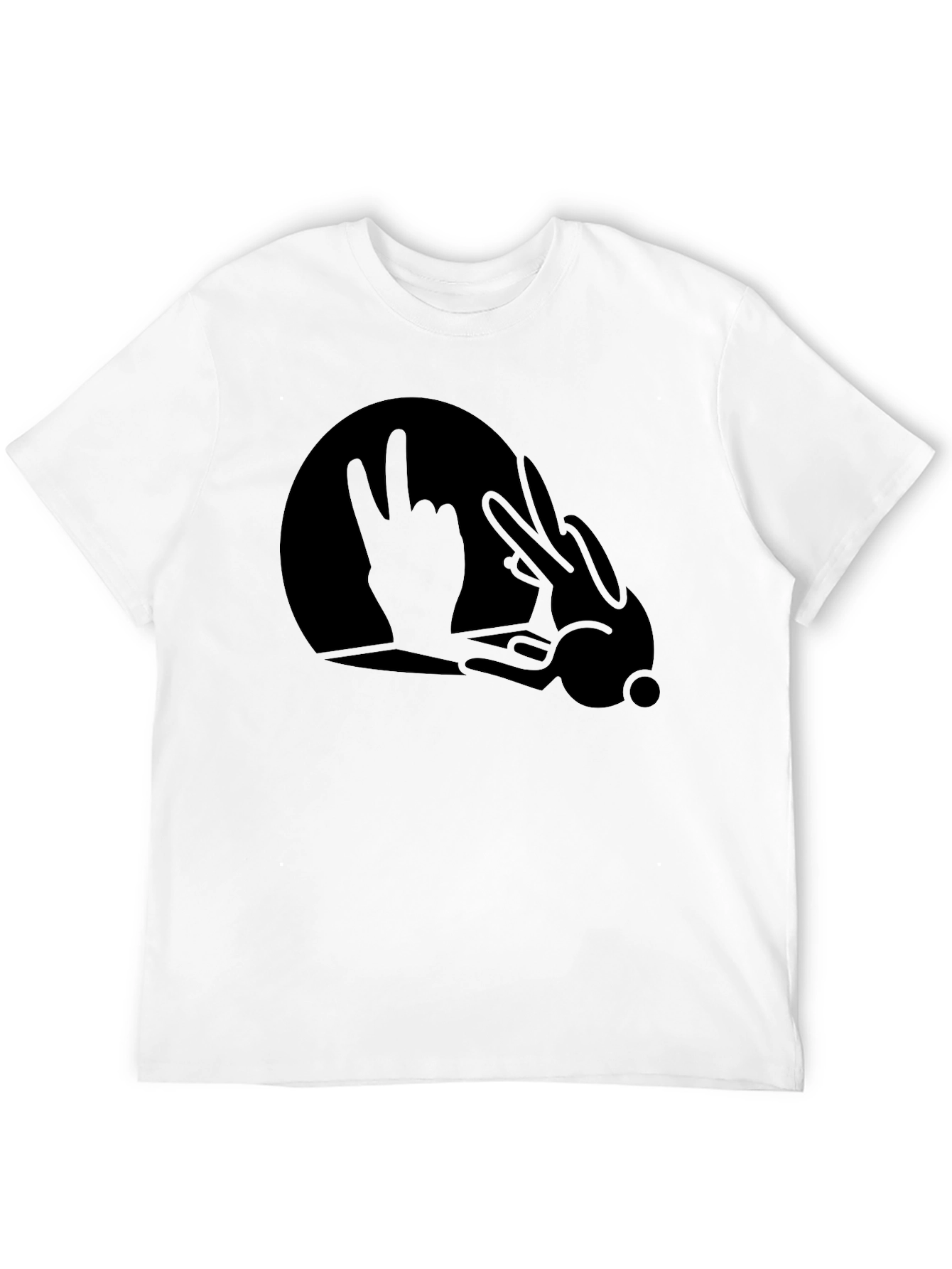 Black Funny Rock On Hand Bunny T-Shirt