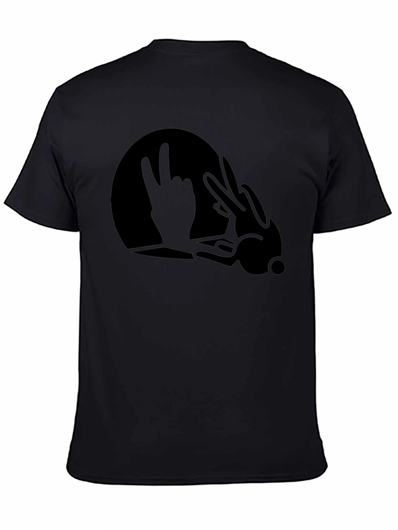 Black Funny Rock On Hand Bunny T-Shirt