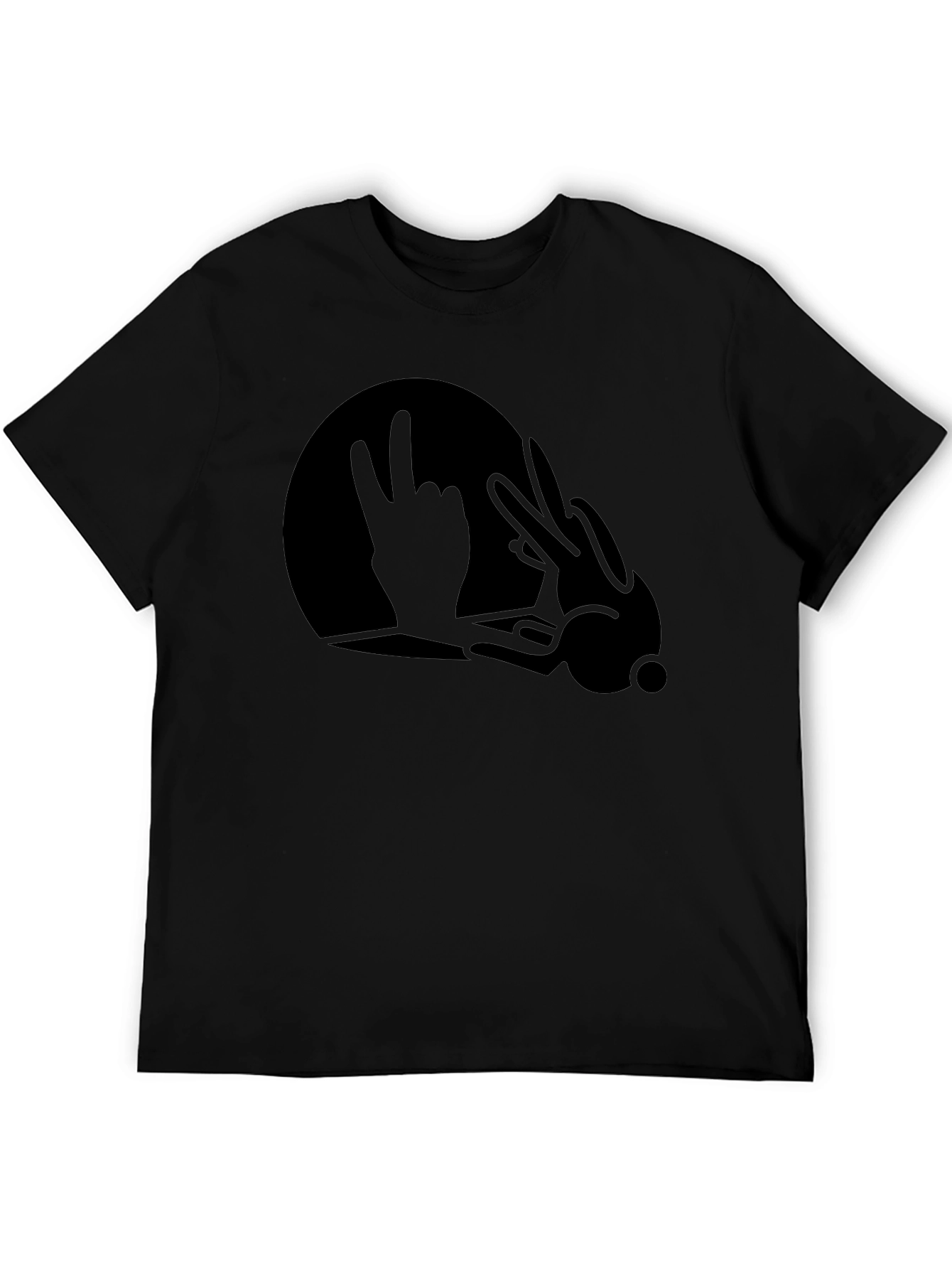 Black Funny Rock On Hand Bunny T-Shirt