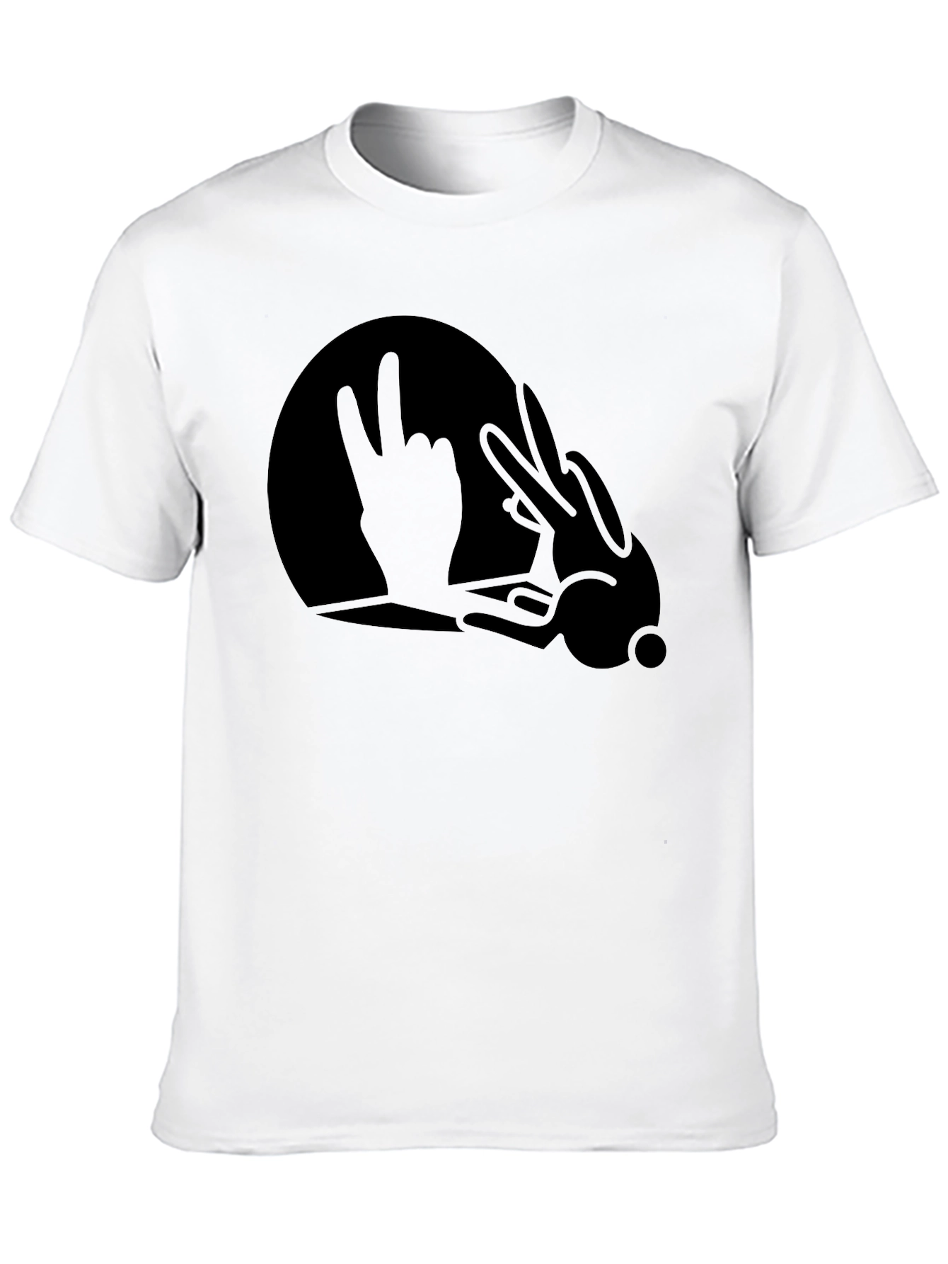 Black Funny Rock On Hand Bunny T-Shirt